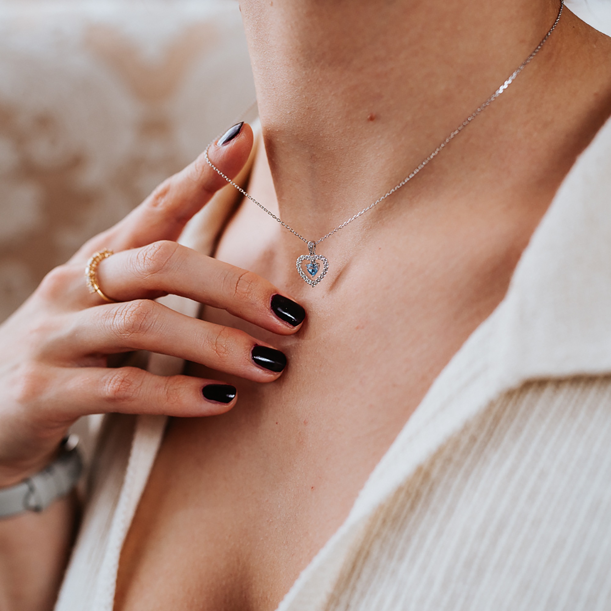 Julie Julsen Kette mit Anhänger »925 Silber rhodiniert Herz Zirkonia weiß blau«