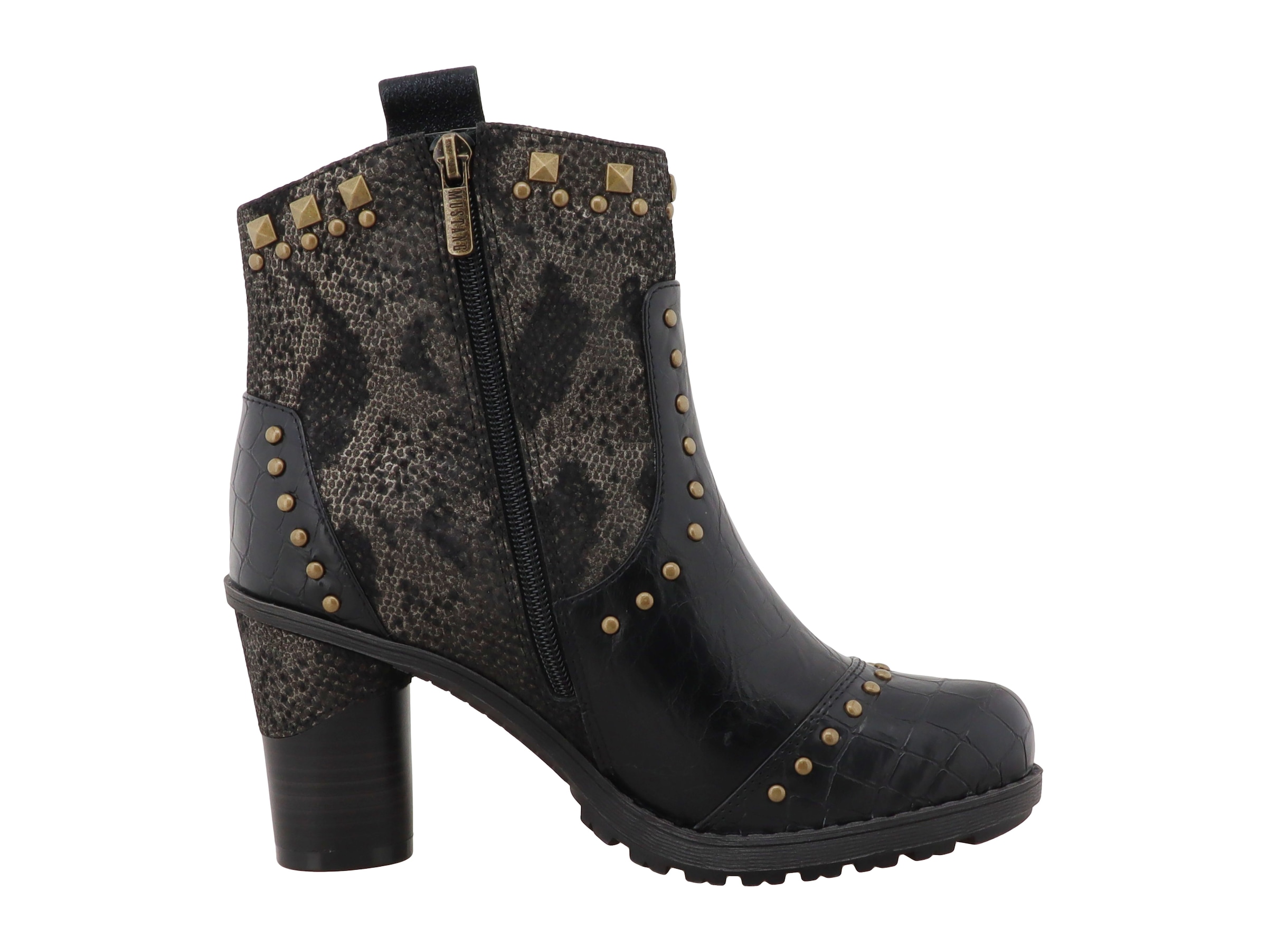 Mustang Shoes Stiefelette »Stiefel«  Blockabsatz, Ankleboots mit vielen Nieten besetzt
