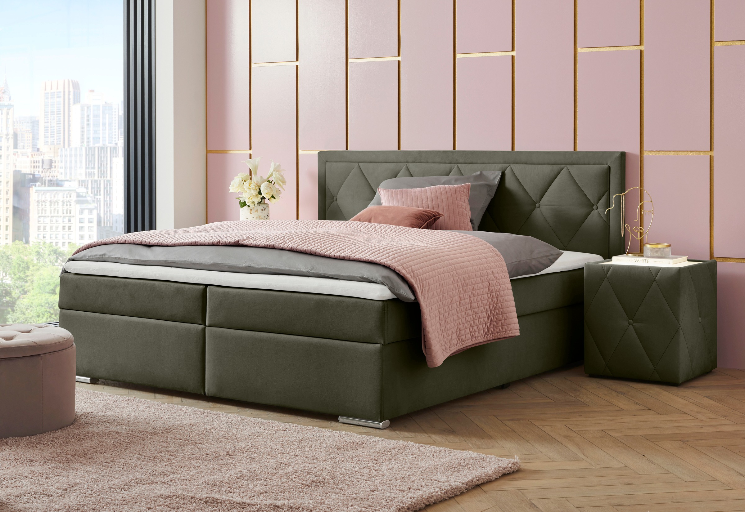 Leonique Boxbett »Alfie, Bestseller, wahlweise mit Bettkasten«, mit Knopfheftung im Kopfteil, H2, H3 und H4 wählbar