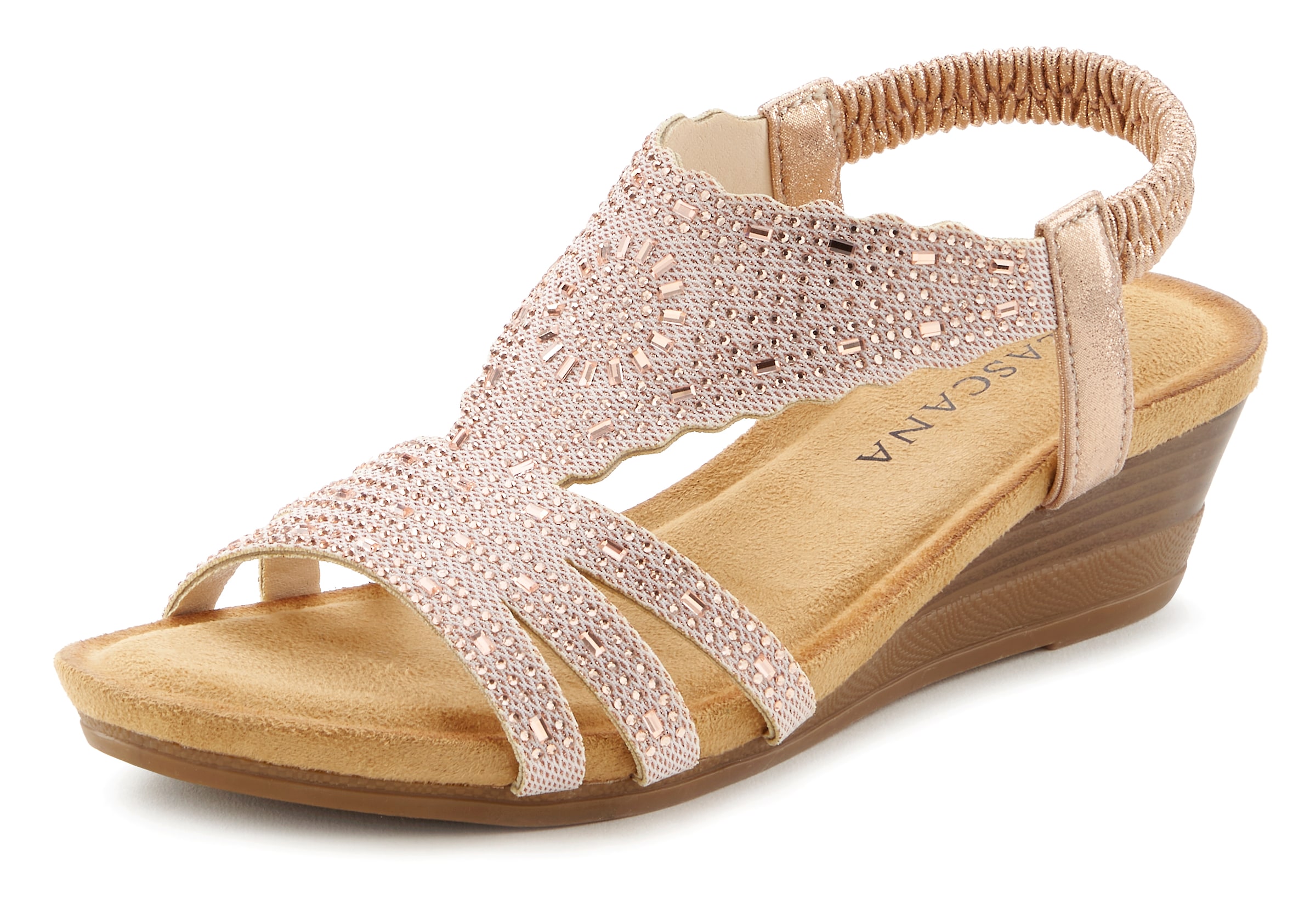 LASCANA Sandalette, Sandale, Sommerschuh mit Glitzerdetails und elastischem Riemchen