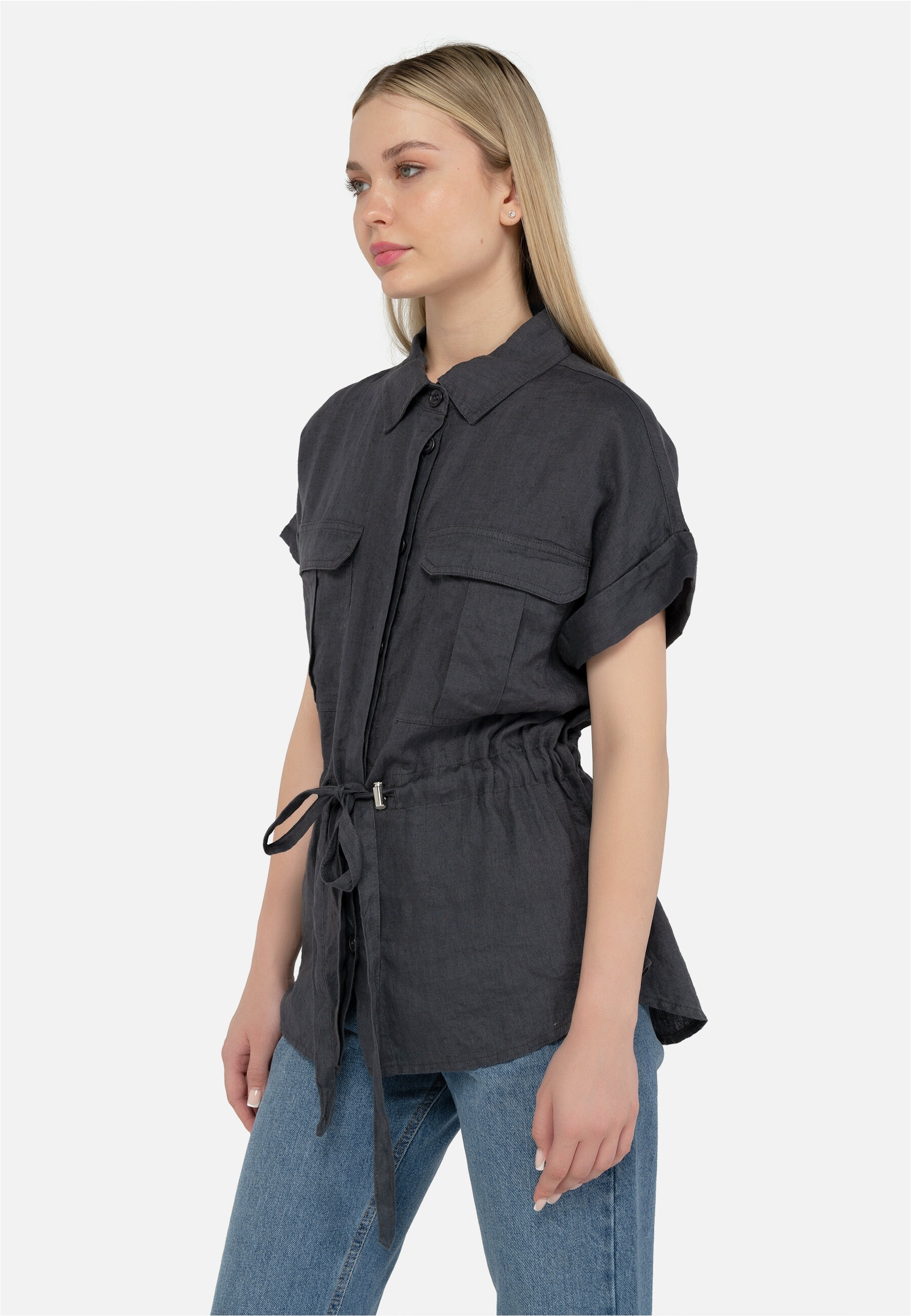 freshlions Klassische Bluse "Zoey" 1 tlg. mit Bindeband in der Taille günstig online kaufen