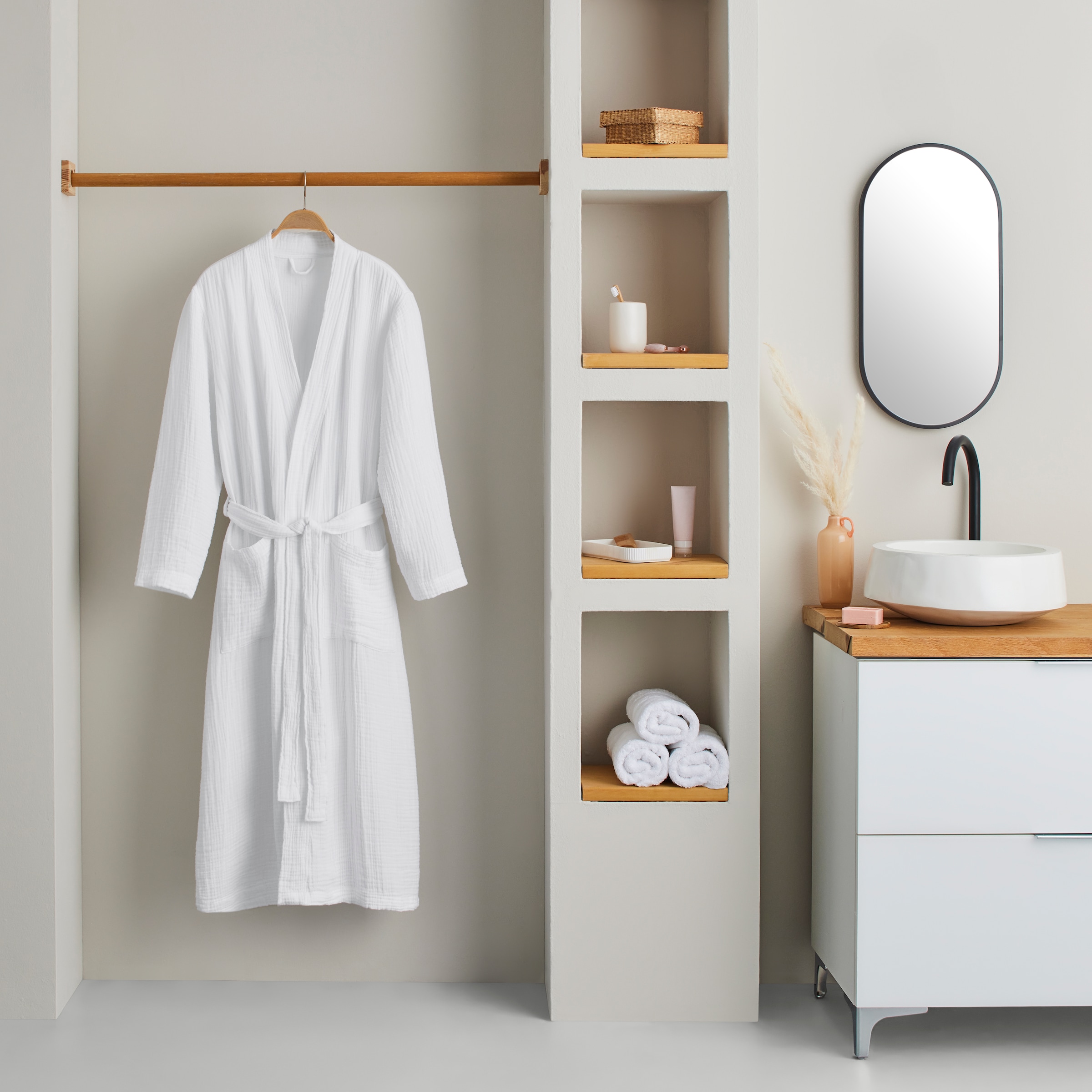 my home Bademantel »Juna Musselin, ideal für Sauna & Spa, Hotelbademantel, Morgenmantel«, (1 St.), modern, leichte Qualität, 100% Baumwolle