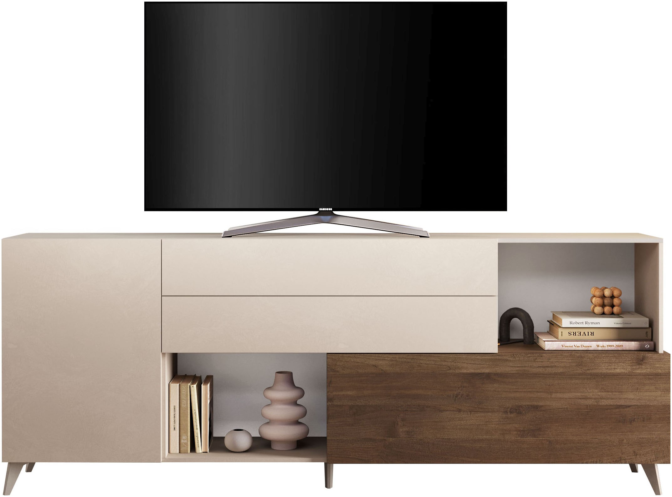 Home affaire Sideboard "Monaco in Breite 241 cm, Anrichte mit Tür, Klappe und 2 Schubkästen" Stauraumschrank – sanftes Schließen, edles Design, viel Platz