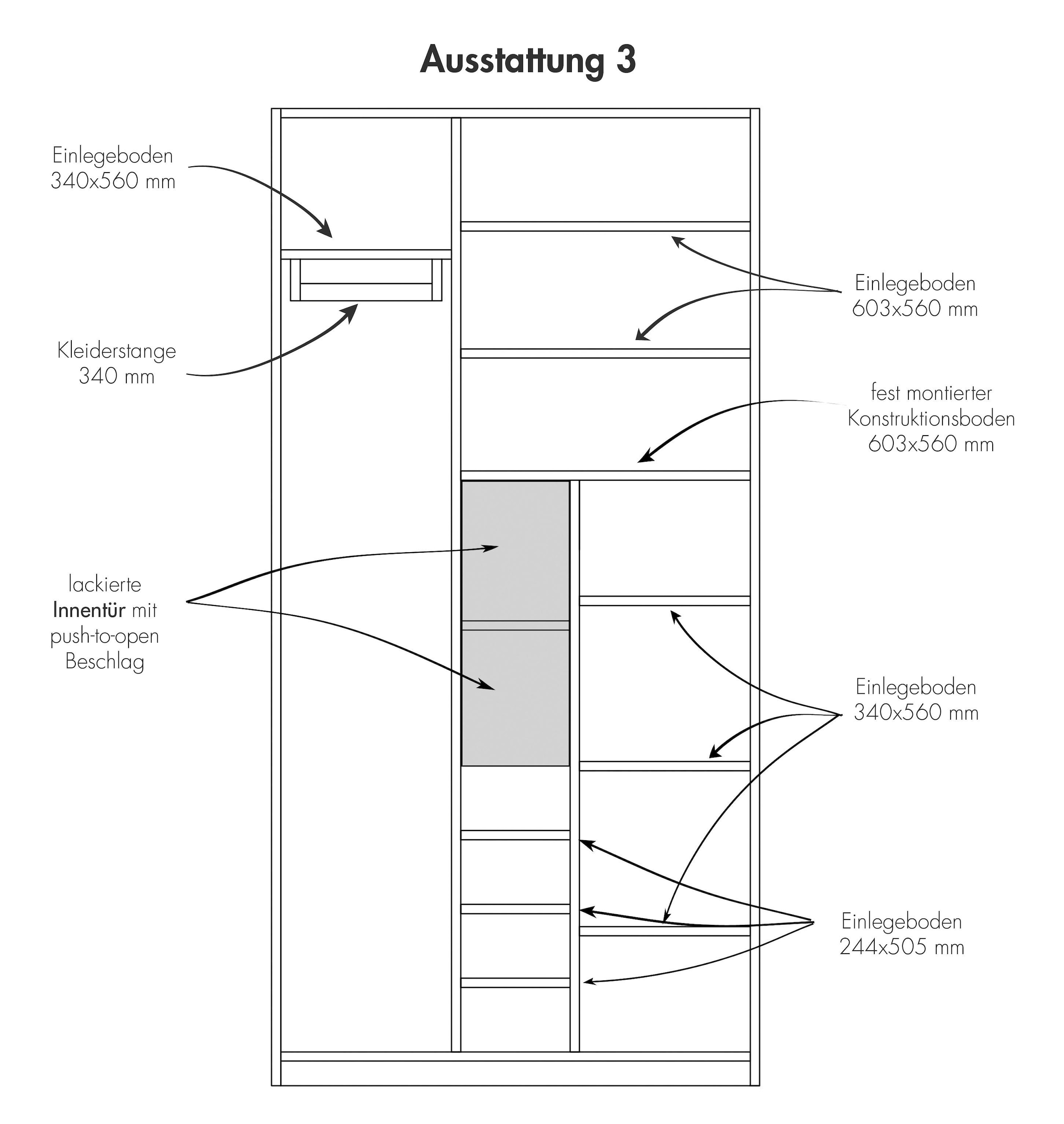 Müller SMALL einer 12 Ausstattung einer Inklusive | BAUR »PLANE Fächern 3«, Kleiderschrank Nr. Kleiderstange innenliegenden LIVING Tür, und