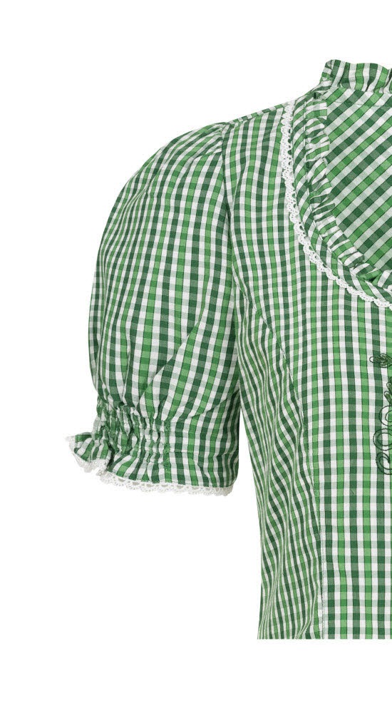 Dirndlbluse NÜBLER "Trachtenbluse Kurzarm Natascha", Damen, Gr. 42, grün, Obermaterial: 70% Baumwolle CO. 30% Polyester PES., Blusen Dirndlbluse 3