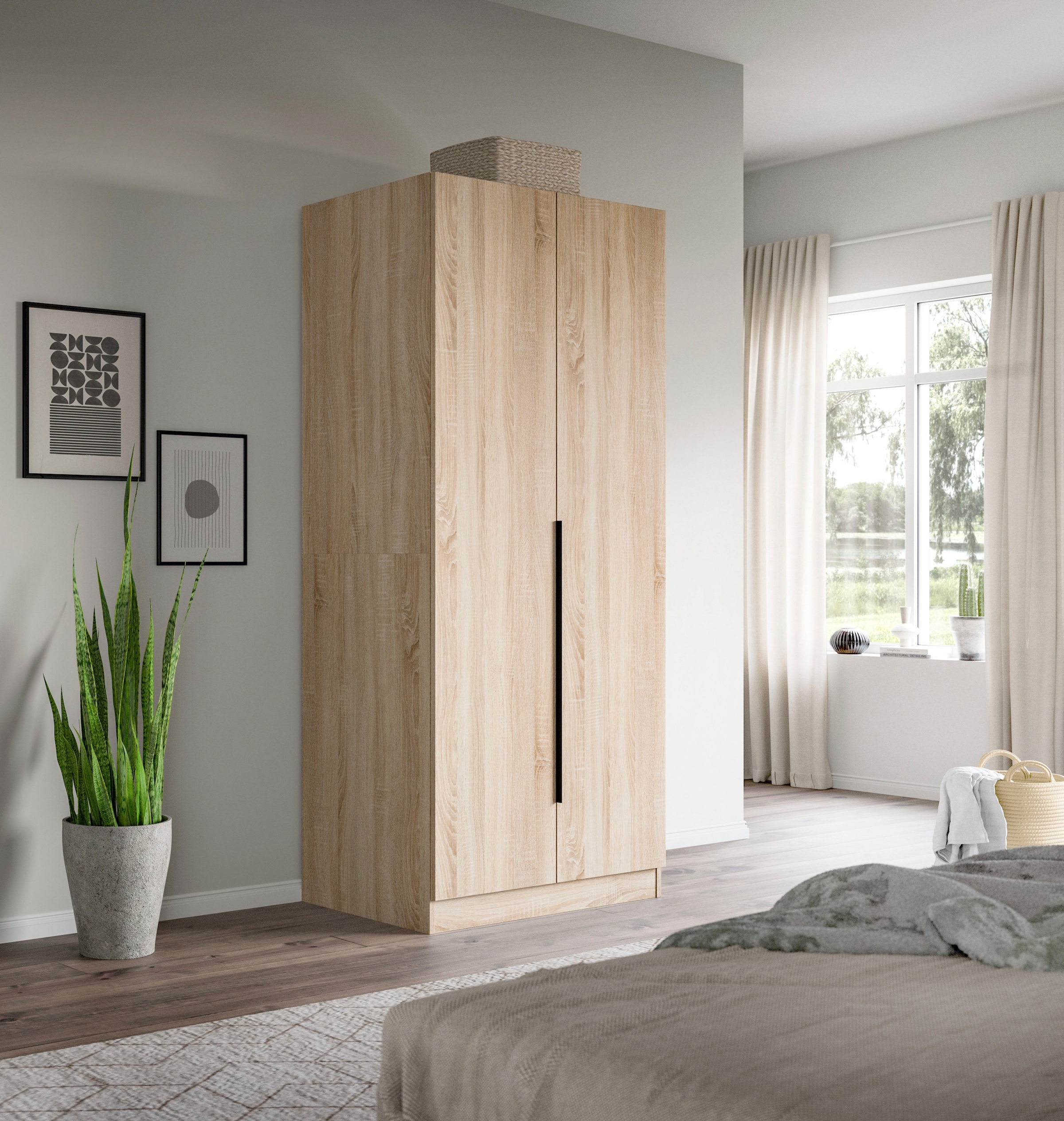 Home affaire Kleiderschrank »Skarde Schlafzimmerschrank, Garderobe, Schrank, Bestseller«, (Otto Bestseller Garderobe Schlafzimmerschrank), Breite: 80 cm, Sonoma Eiche NB, Kleiderstange