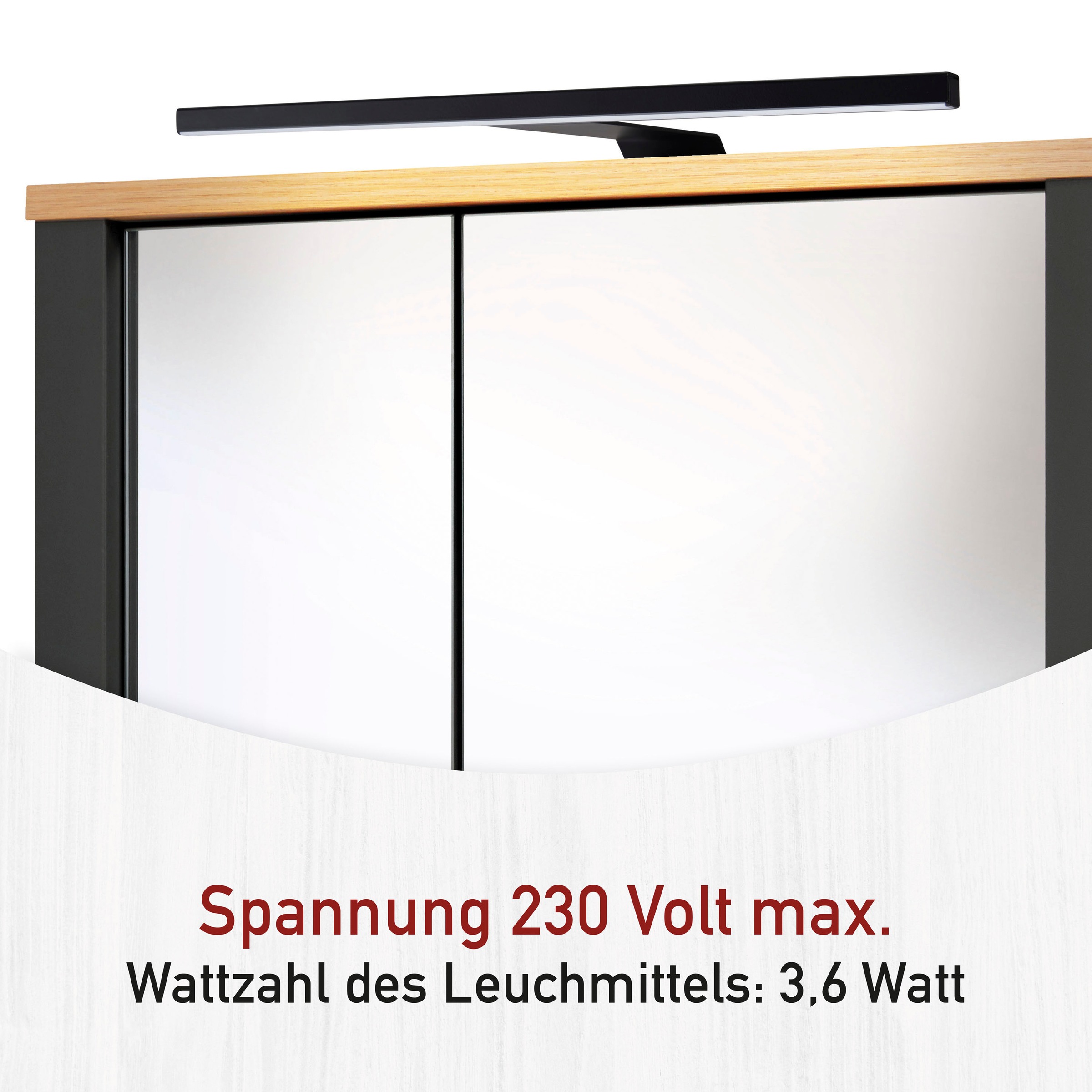 Inter Link Spiegelleuchte »Pienza, Schwarz, moderne Badbeleuchtung, 33,5 x 16,5 x 3,2 cm« LED-Board 1 Stk. Neutralweiß LED-Leuchte mit Steckdose für Spiegelschrank Carbona
