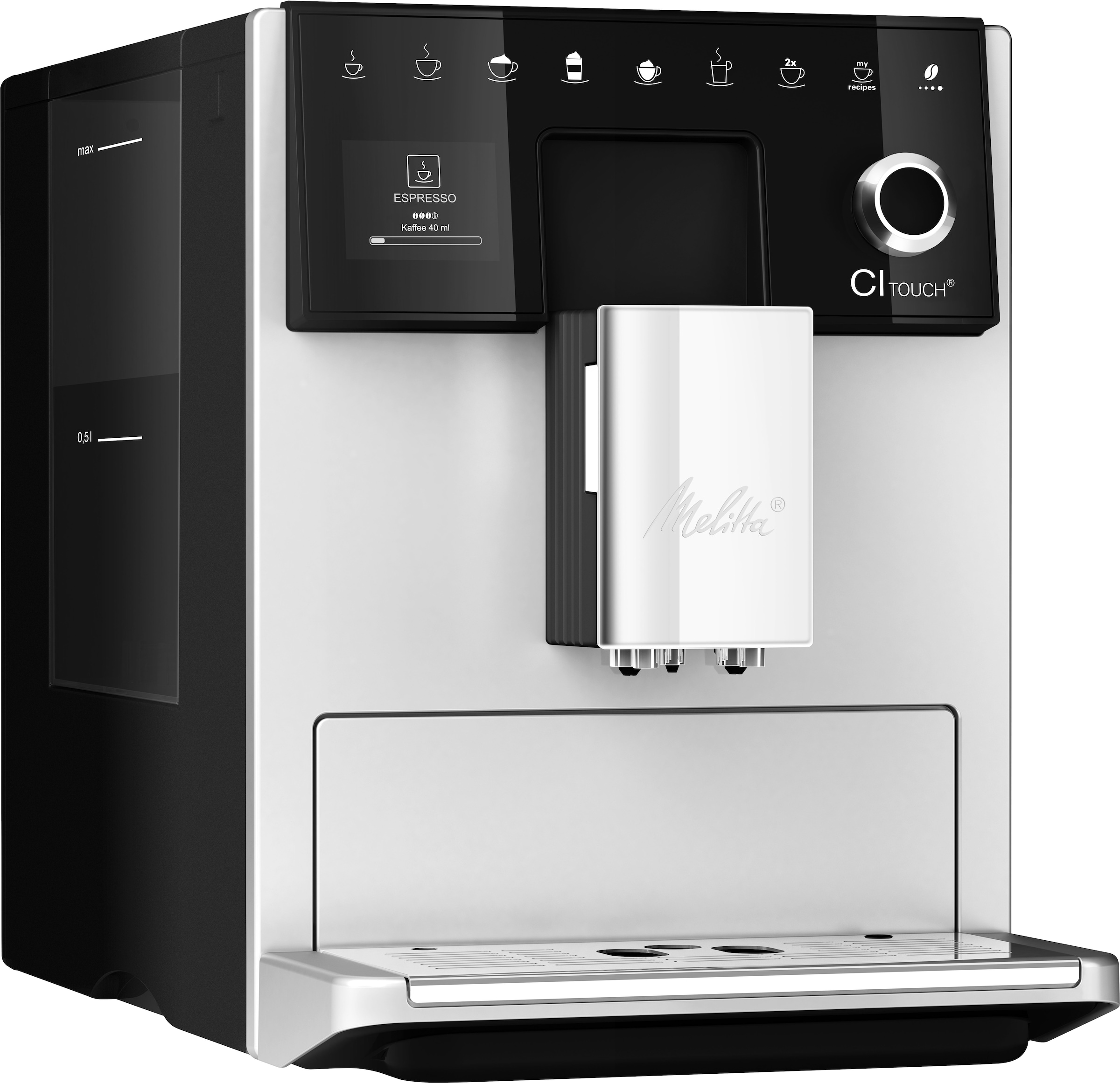 Melitta Kaffeevollautomat "CI Touch F630-111", silber, 10 Kaffeerezepte, 2-Kammern-Bohnenbehäl., One Touch Bedienung