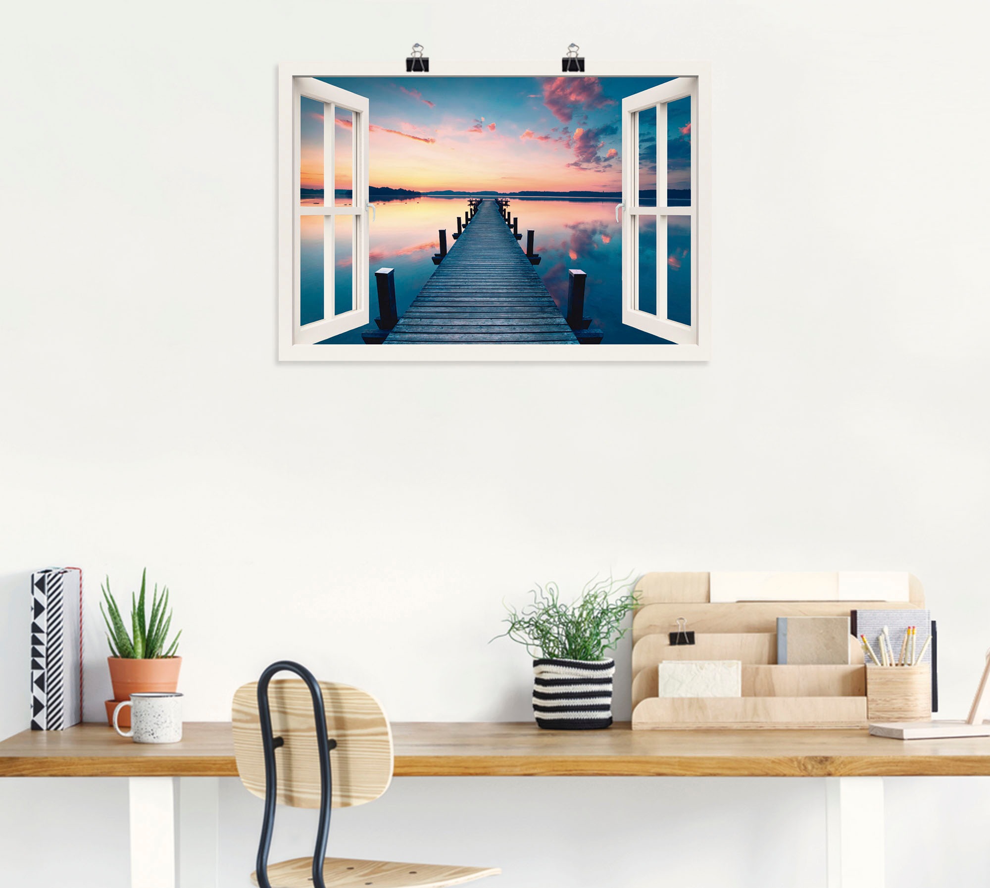 Artland Wandbild "Pier im Sonnenaufgang", Fensterblick, (1 St.), als Leinwa günstig online kaufen