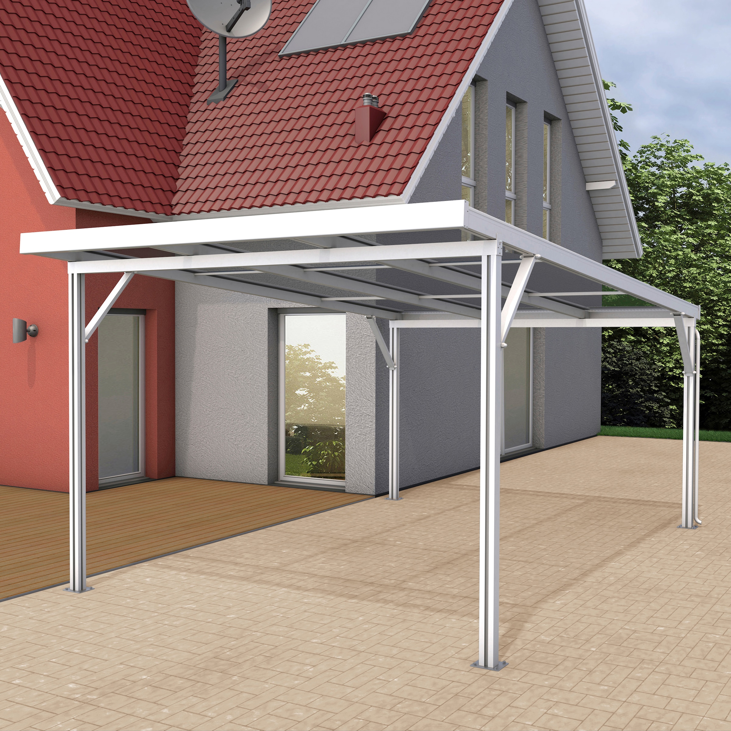 GUTTA Einzelcarport "Premium", Aluminium, 293,4 cm, weiß, Dacheindeckung Polycarbonat bronce