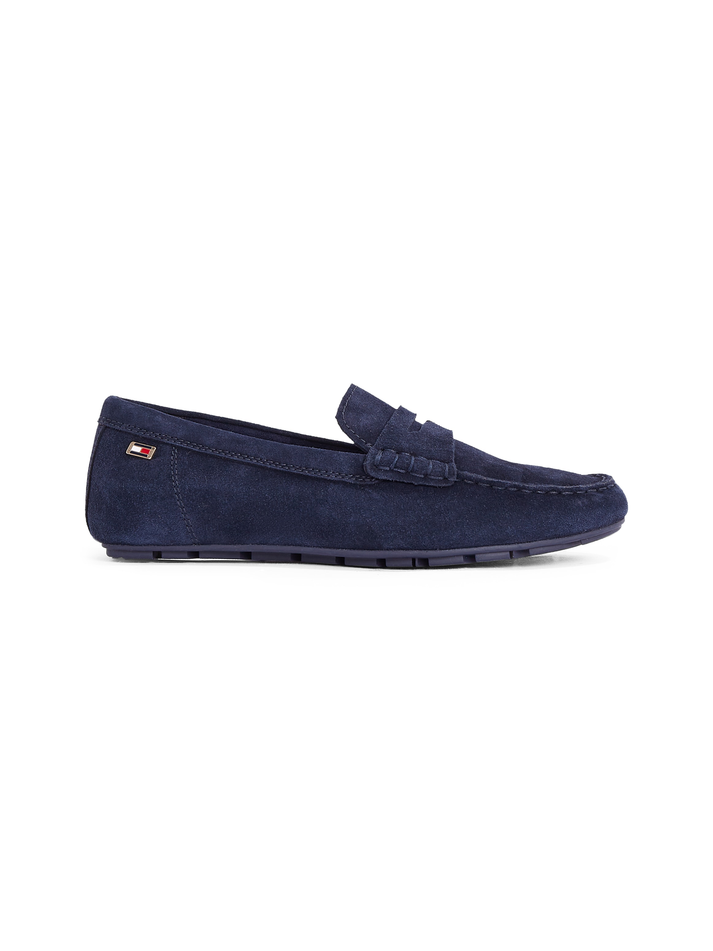 Tommy Hilfiger Slipper »FLAG SOFT SUEDE DRIVER LOAFER«, Schlupfschuh, Bequemschuh, Mokassin, Flats mit modischen Zierriegel