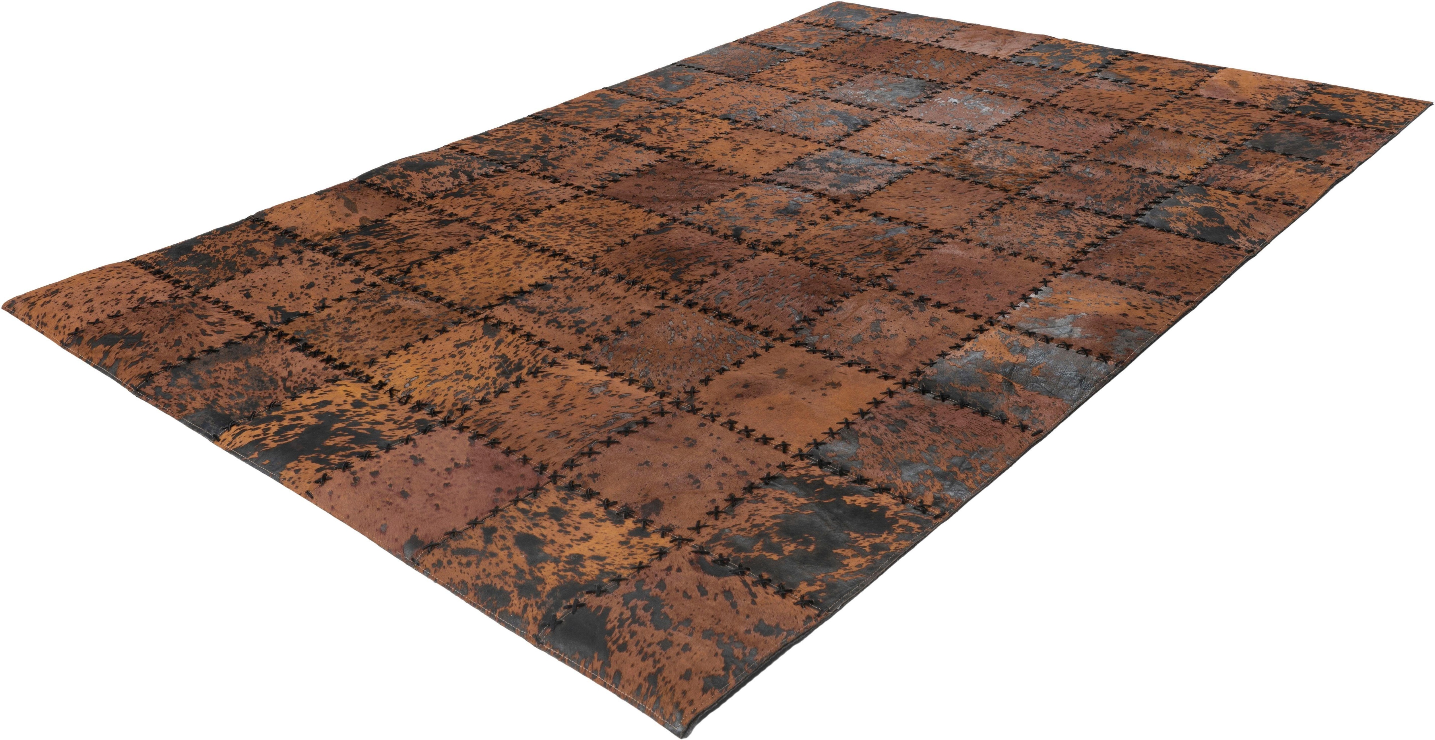 Thumbnail - calo-deluxe Fellteppich "Rankel 205 Lederteppich" rechteckig 5 mm Höhe farbige Patchwork Unikate, echtes Rinderfell, Woh...