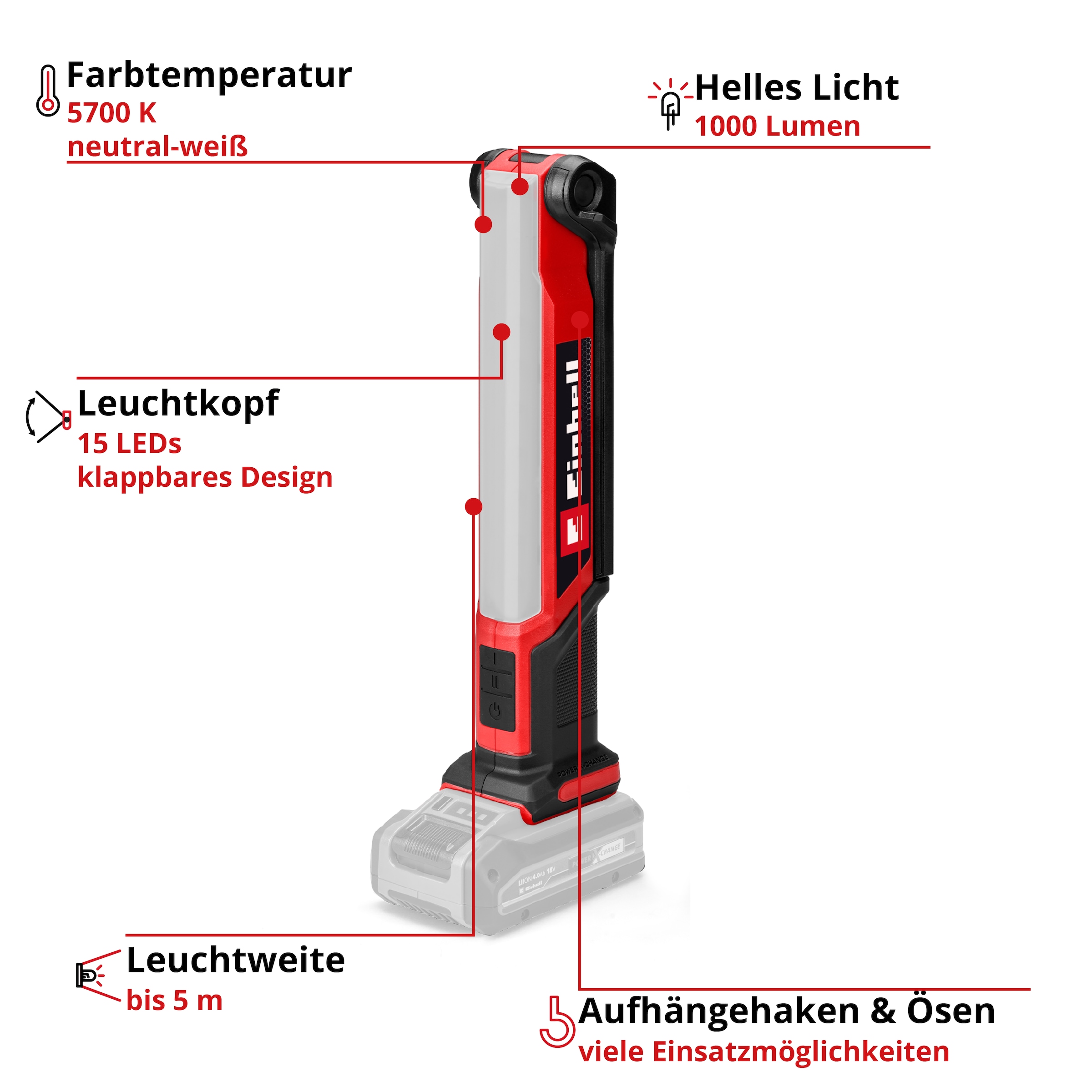 Einhell Handleuchte »Akku-Lampe TE-CL 18/1000 S Li - Solo«, ohne Akku und Ladegerät