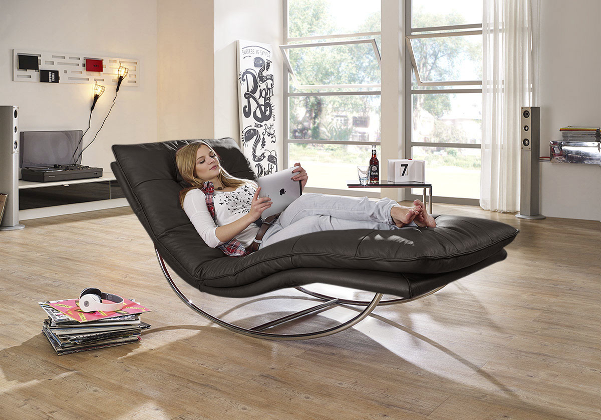 W.SCHILLIG Relaxliege "daily dreams" in Waffelkissen-Optik, Schaukelgestell Chrom glänzend, in 2 Breiten