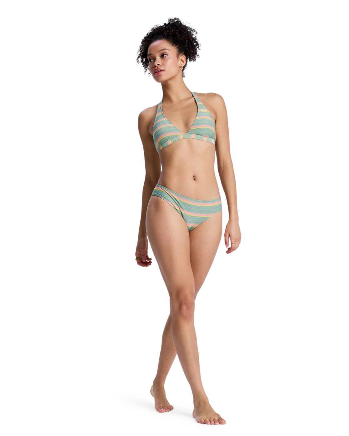 Triangel-Bikini ROXY "Ocean Dreamer", Damen, Gr. S, Cup B, oil grün say it with stripes, Obermaterial: 54% recyceltem Nylon, 18% Nylon, 15% Elasthan, 13% Metallisierte Fiber;, Bikini-Sets Triangel-Bikini 3