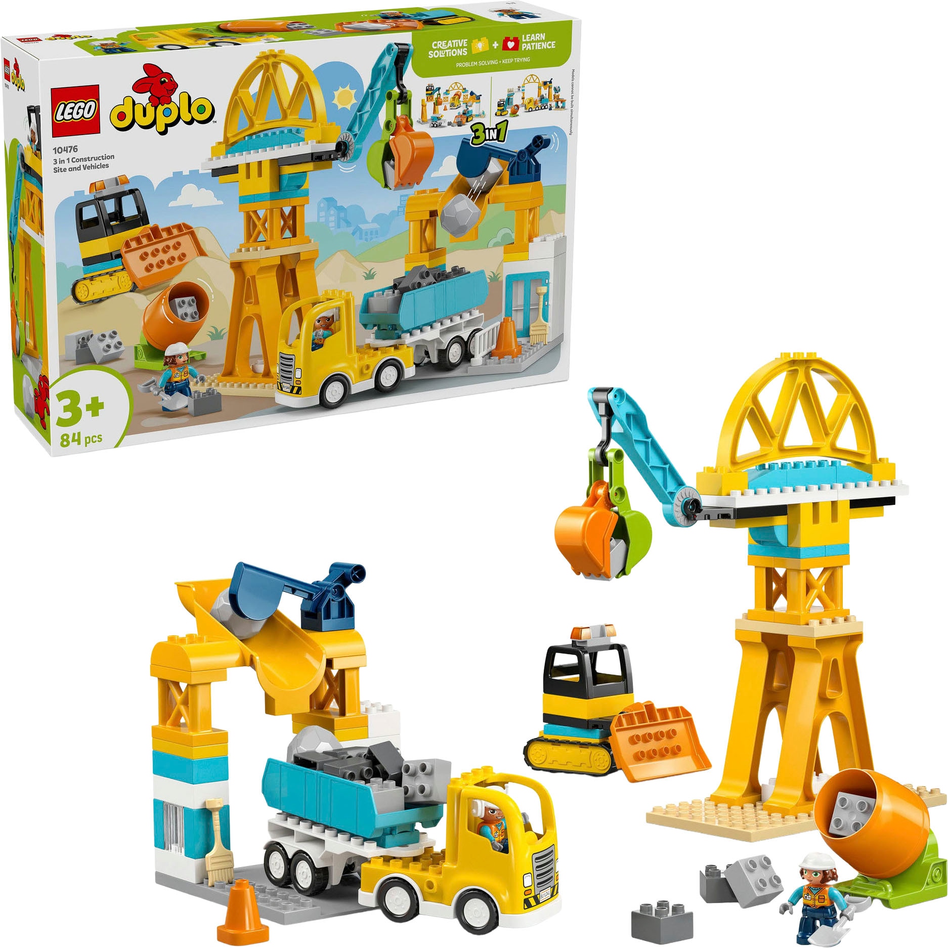 LEGO Kinder Konstruktionsspielsteine "Baustelle mit Baufahrzeugen – 3-in-1-Set (10476), LEGO DUPLO Town", gelb, Kunststoff, Spielbausteine, Made in