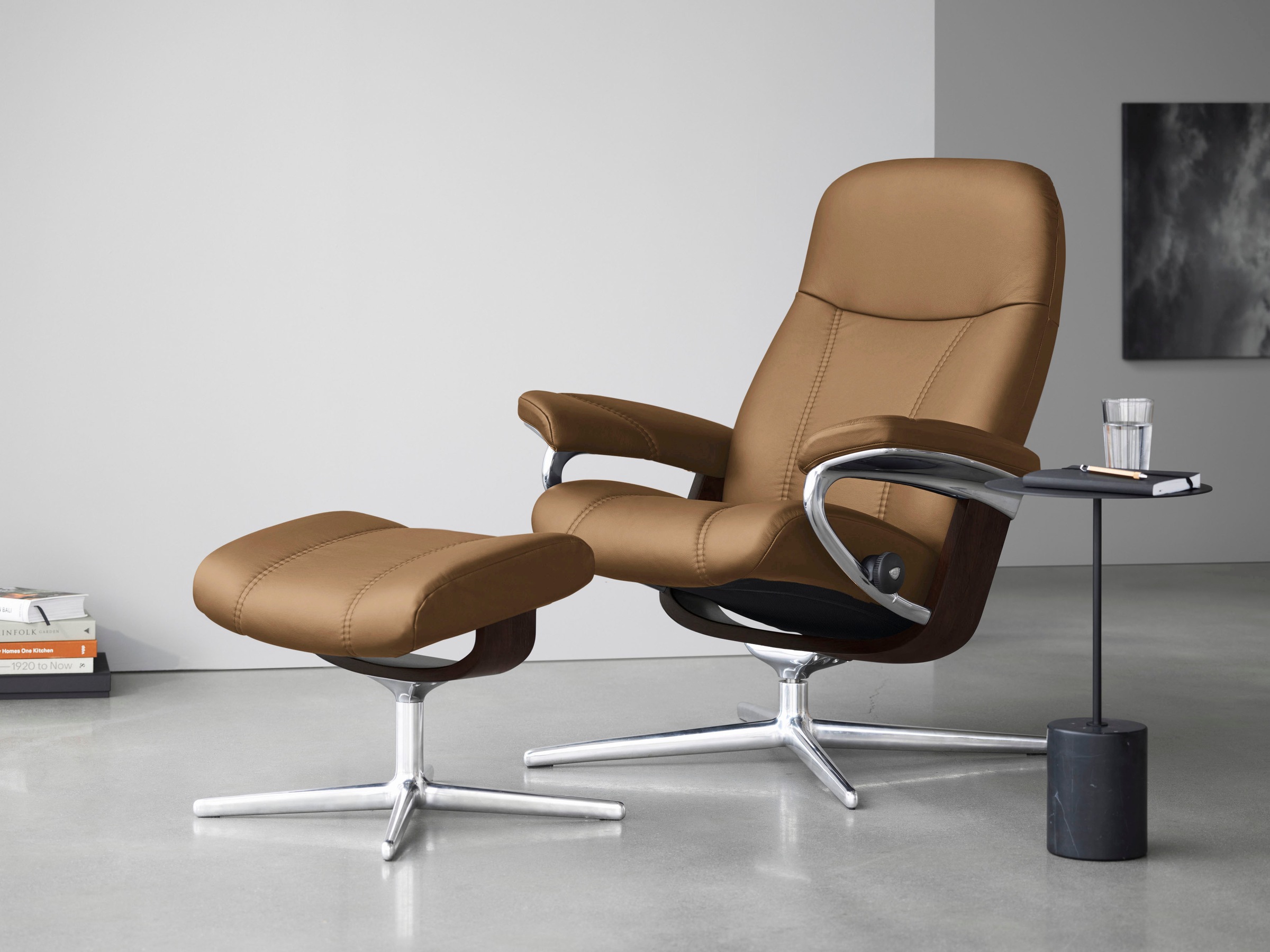 Stressless Fußhocker "Consul", mit Cross Base, Größe S, M & L, Holzakzent Braun