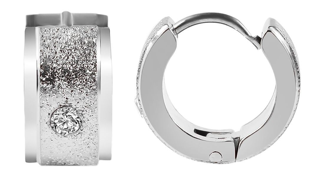 Paar Creolen ADELIA´S "Damen Creolen aus mattem Edelstahl und Strass Ø 9 mm", weiß, Ohrringe, Damen, Damen, Edelstahl 4