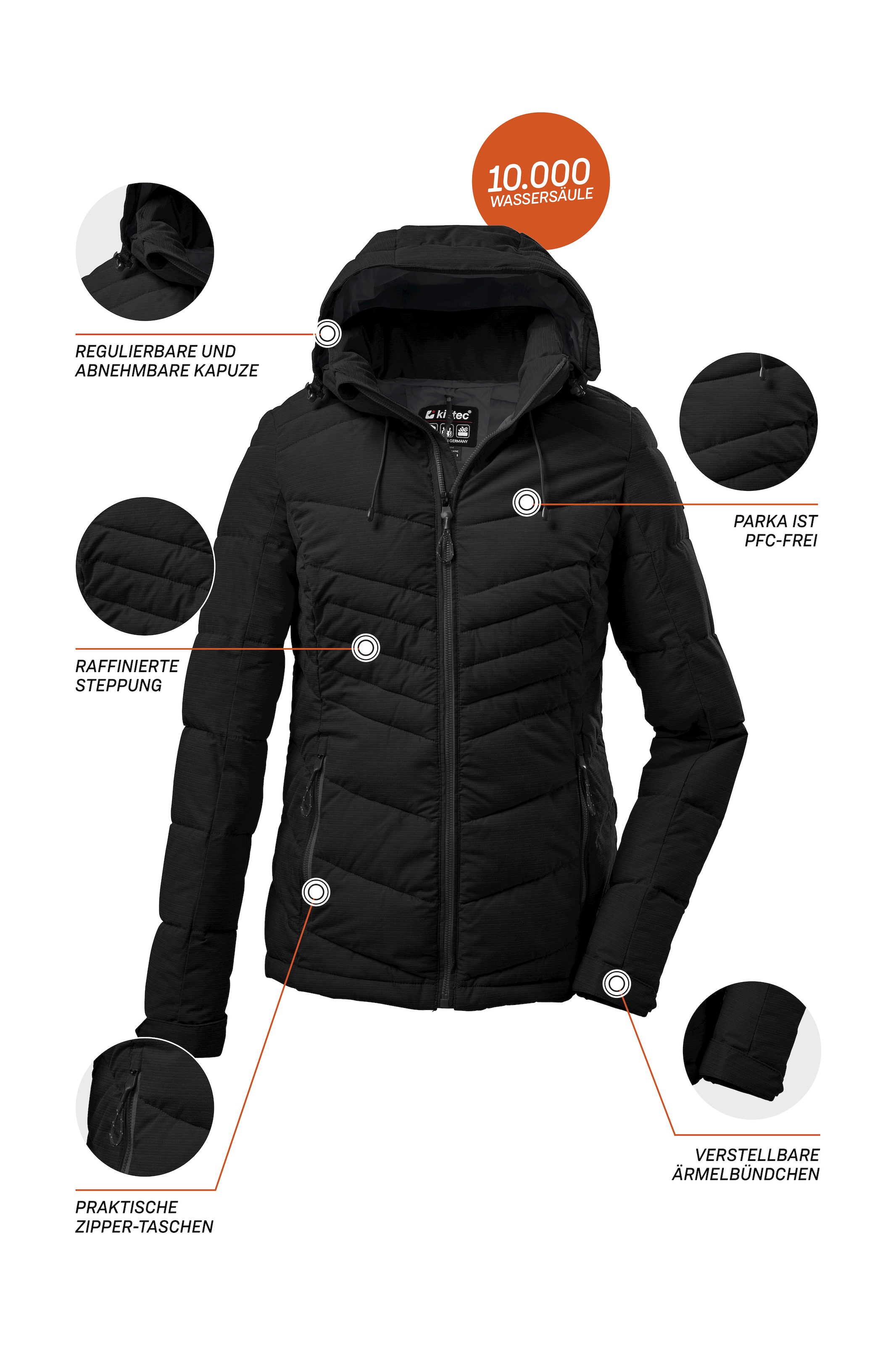 Killtec Steppjacke »KOW 149 WMN QLTD JCKT«, Wasser- und windabweisend, atmungsaktiv, abnehmbare Kapuze