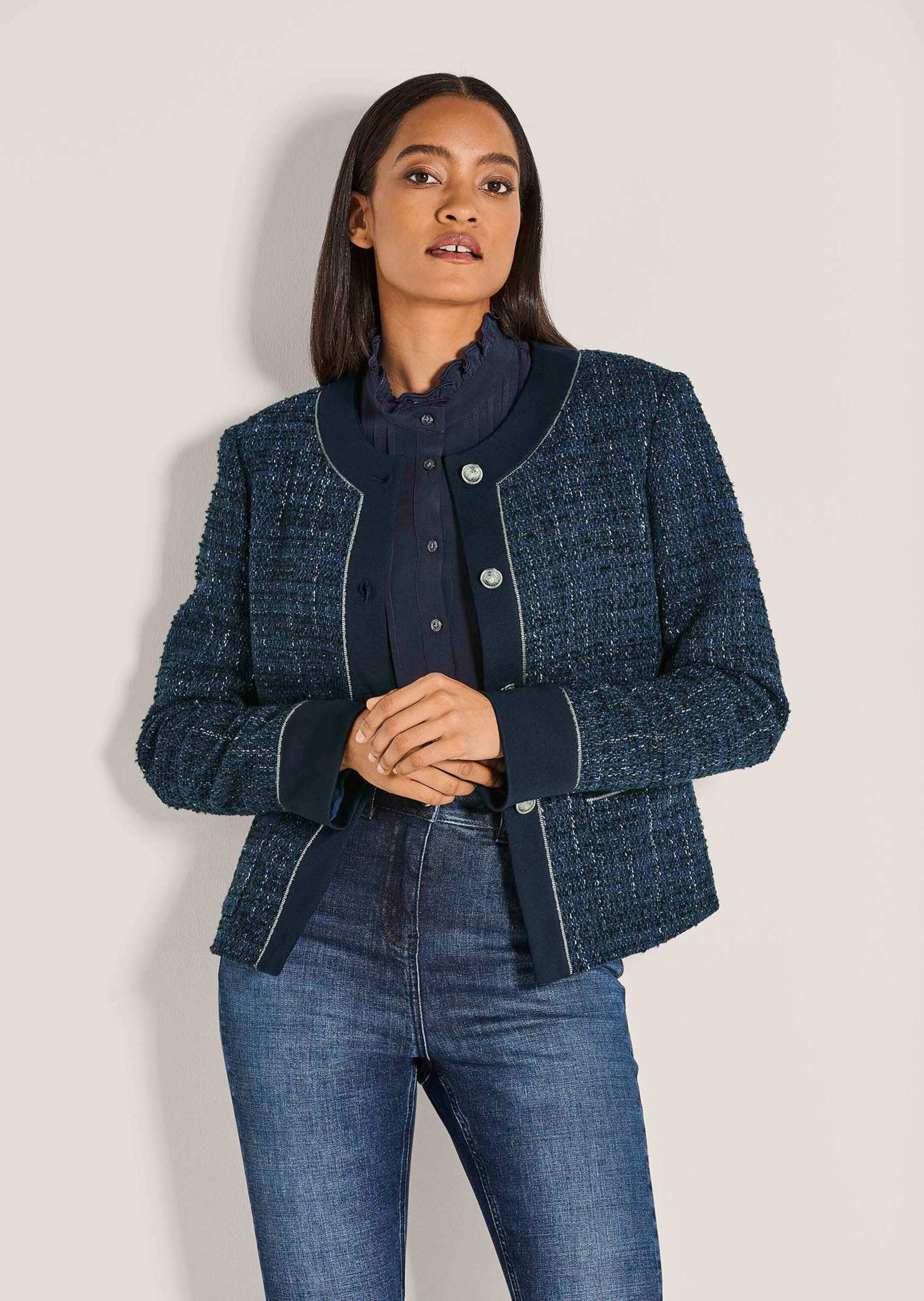 Thumbnail - MADELEINE Jackenblazer "Tweed-Blazer Eleganter Damenblazer mit kurzem Schnitt" Tweed-Jacke mit Schmuckband