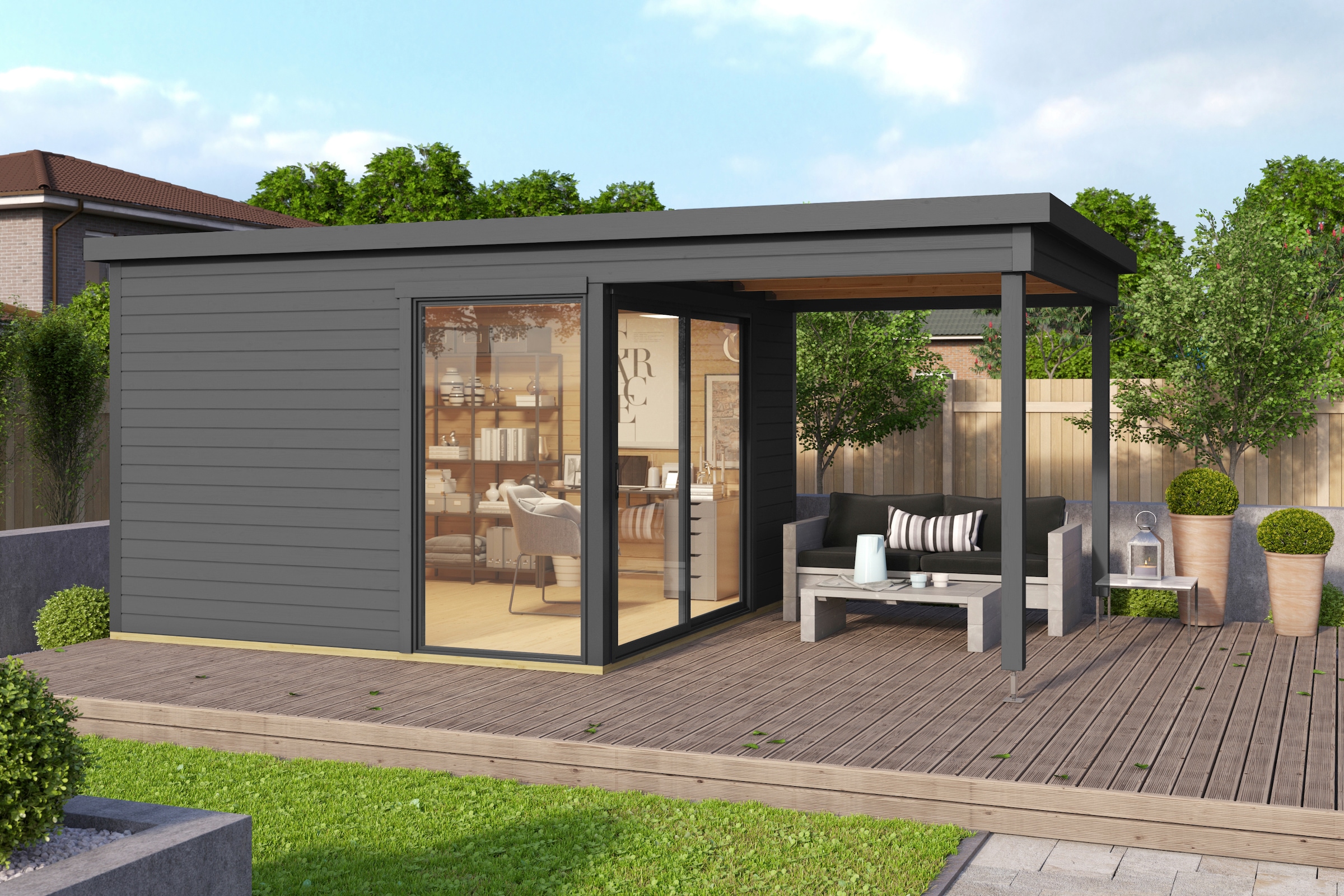 LASITA MAJA Gartenhaus »Domeo 2, Carbongrau«, (Set), mit Dachverlängerung