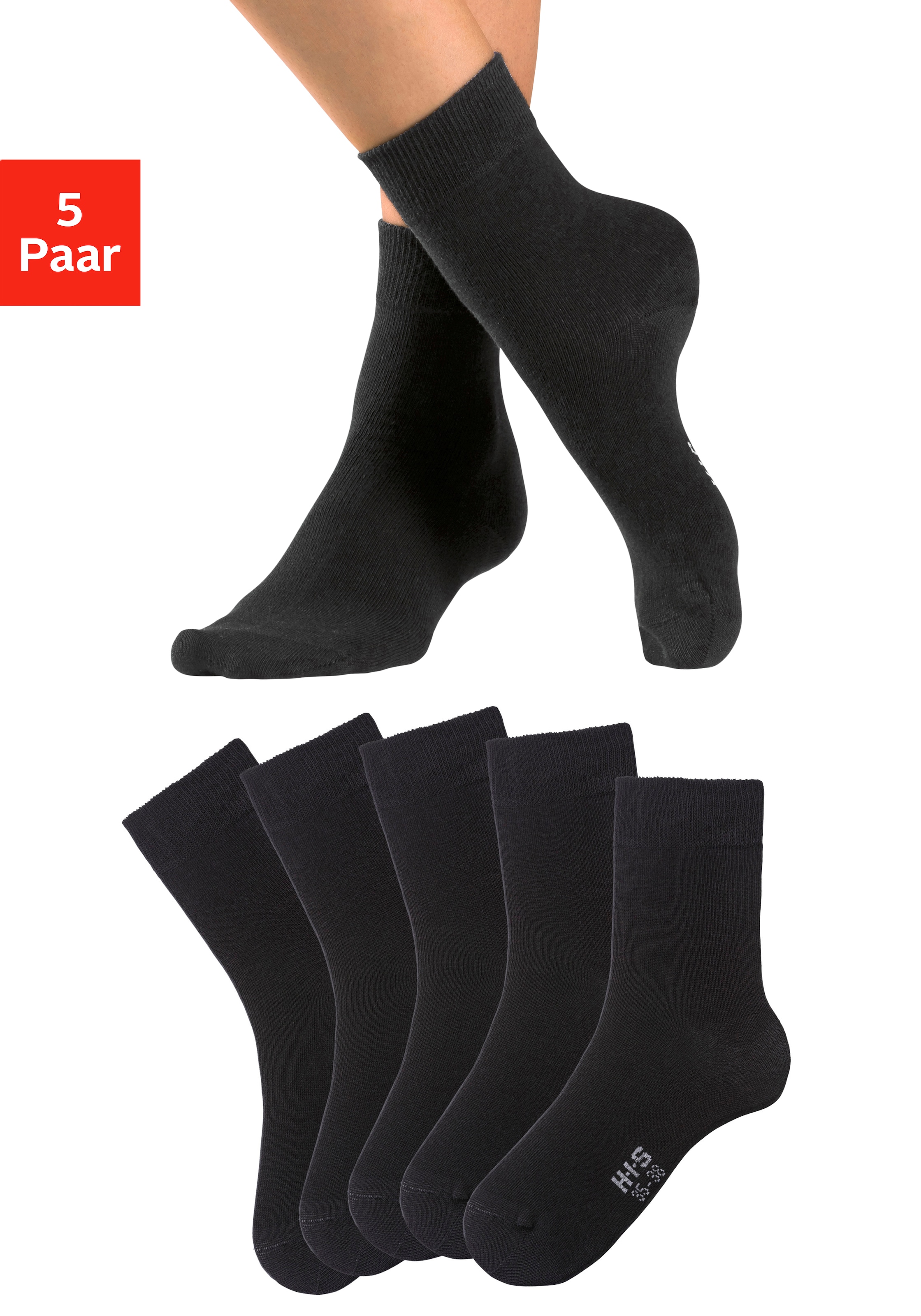 H.I.S "Damen Herren Uni Socken, Alltagssocken" Packung, 5 Paar tlg. mit besonders weichem Bündchen