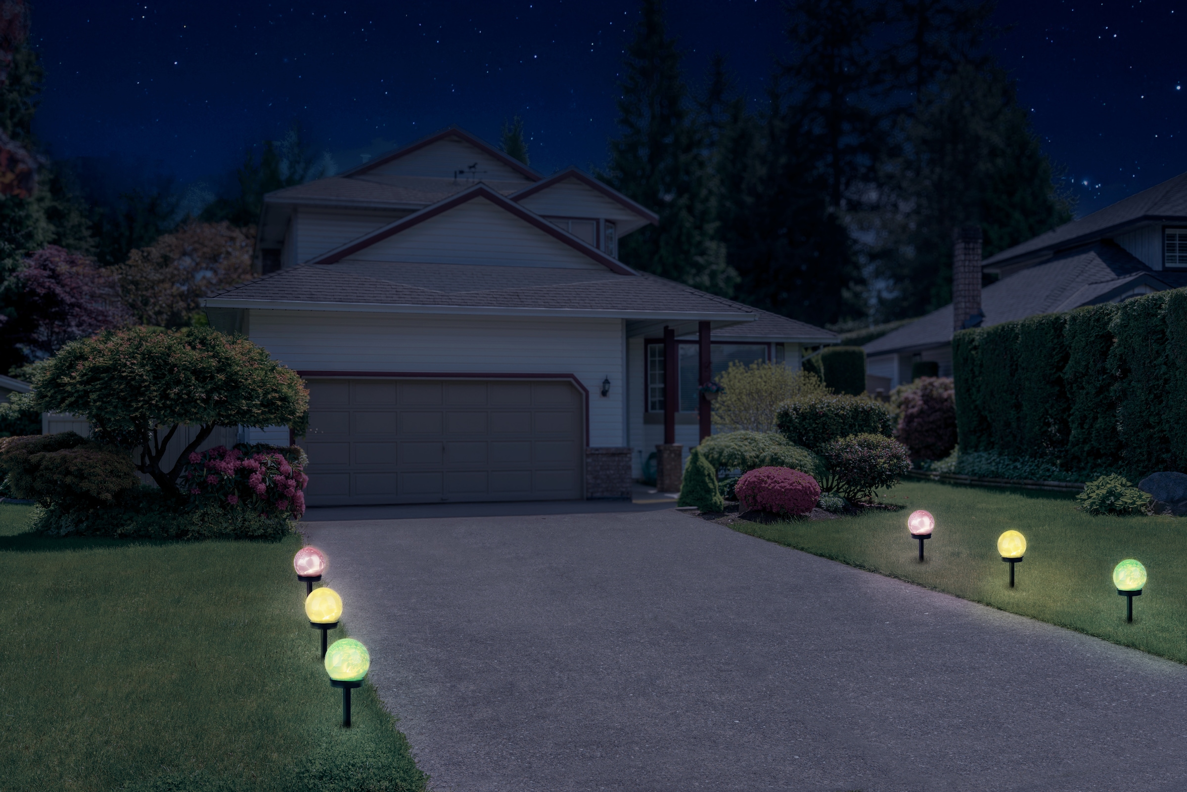 näve LED Solarleuchte »Aura« LED-Modul 1 Stk. Warmweiß 6er Set Dekoerdspieß grün / gelb / rot, LED warmweiß, Schiebeschalter