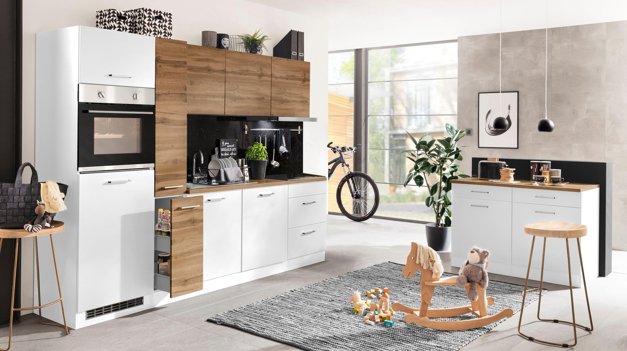 KOCHSTATION Küchenzeile »KS-Kehl«, mit E-Geräten, Breite 270 cm, inkl. Kühlschrank und Geschirrspüler