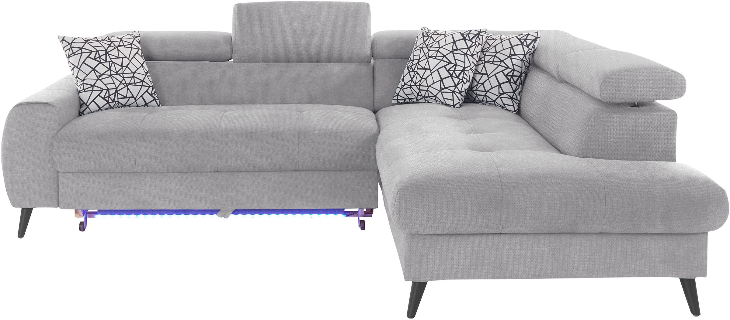 COTTA Ecksofa »Mia L-Form mit 3 Zierkissen«, wahlweise mit Bettfunktion, Bettkasten, Beleuchtung & Wireless-Charger