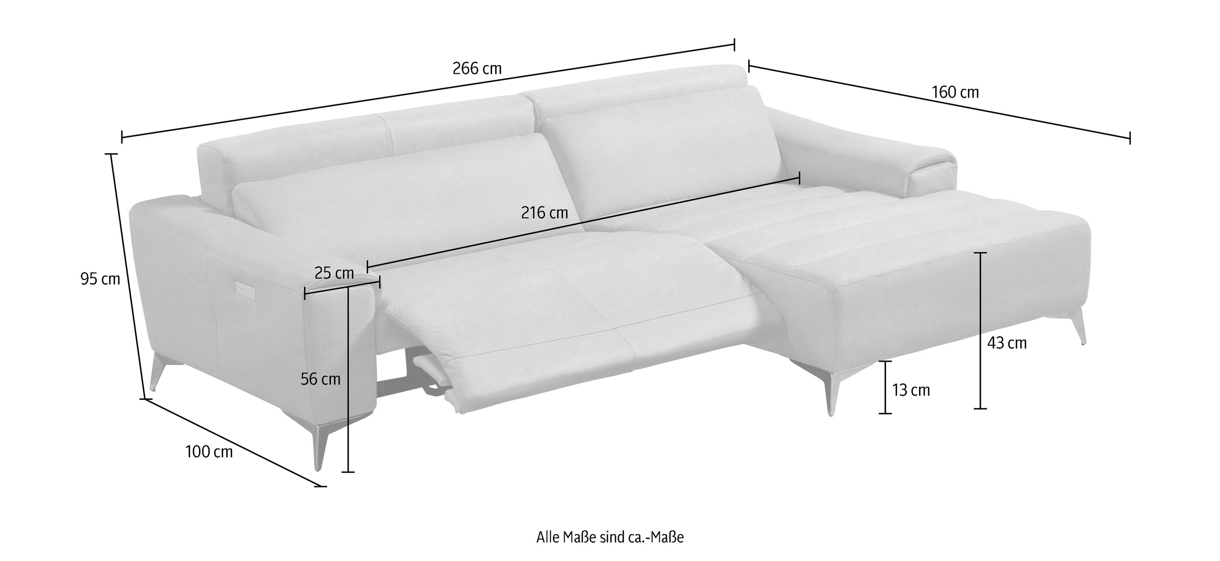 Egoitaliano Ecksofa »Suzette, Designsofa mit hohem Sitzkomfort«, mit Recamiere, inkl. 1 elektronischen Relaxfunktion, L-Form