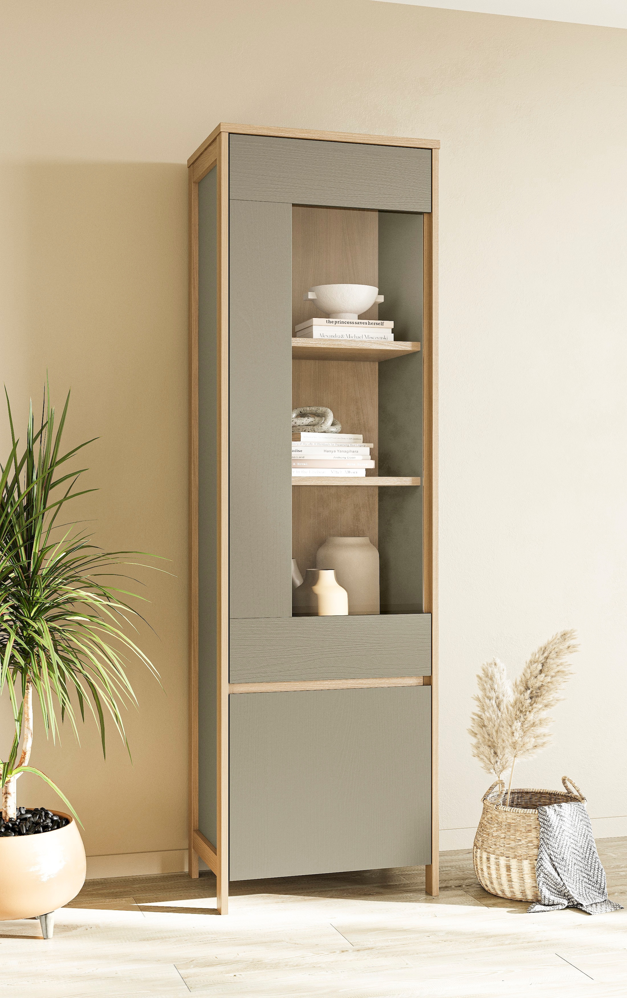 Home affaire Vitrine »Stranda, Hochschrank im Scandi-Style, moderne Glasvitrine«, Rahmenoptik, ausreichend Stauraum, vielseitig einsetzbar, 58 cm breit