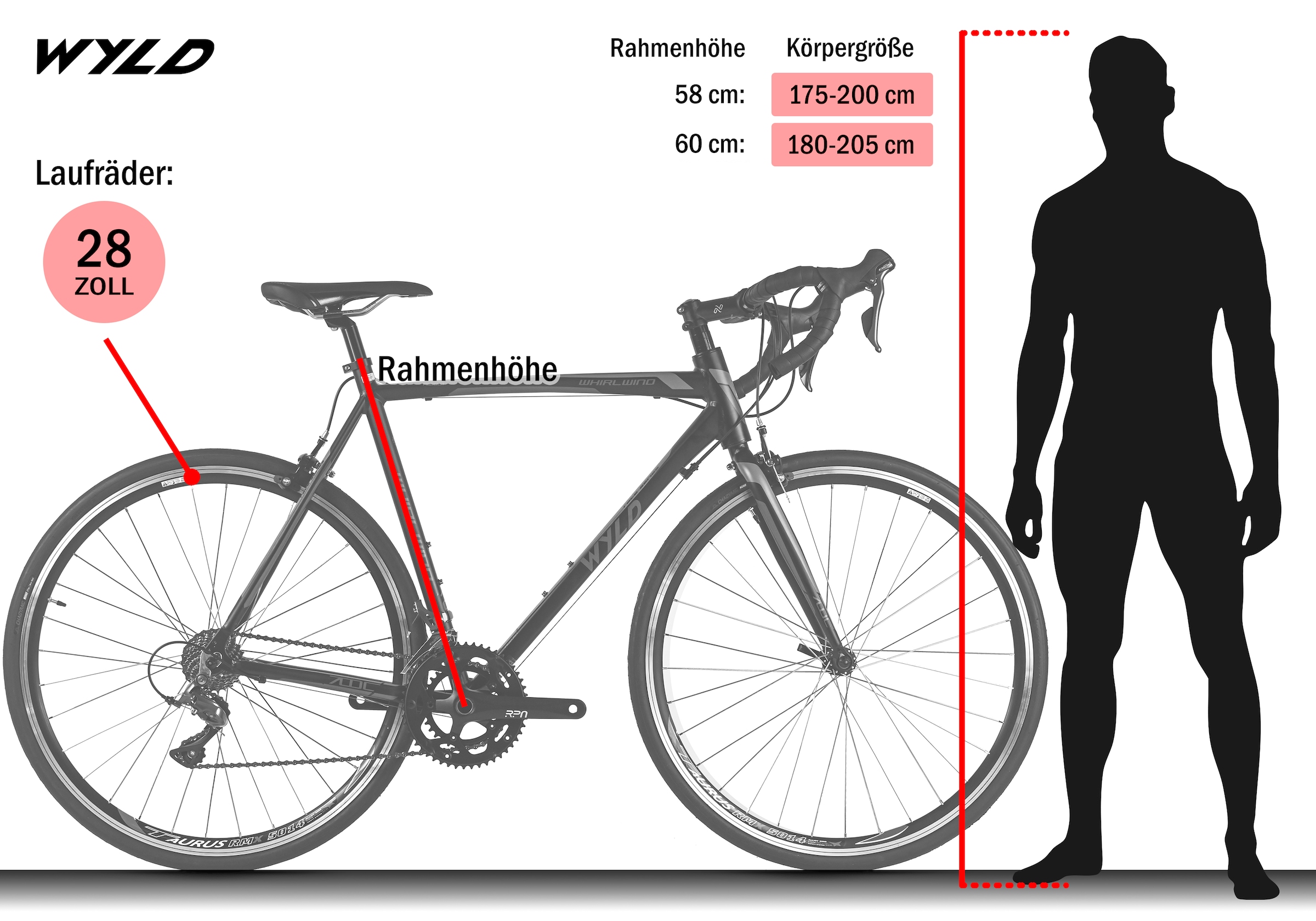WYLD Rennrad »WYLD Rennrad 28'' Whirlwind 100 16 Gänge« 16 Gang Kettenschaltung