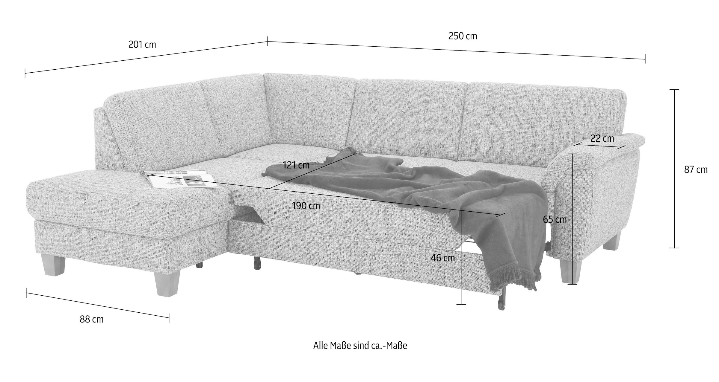 Home affaire Ecksofa »Alta L-Form«, mit Federkern und Kontrastnaht, Füße Buche eichefarben