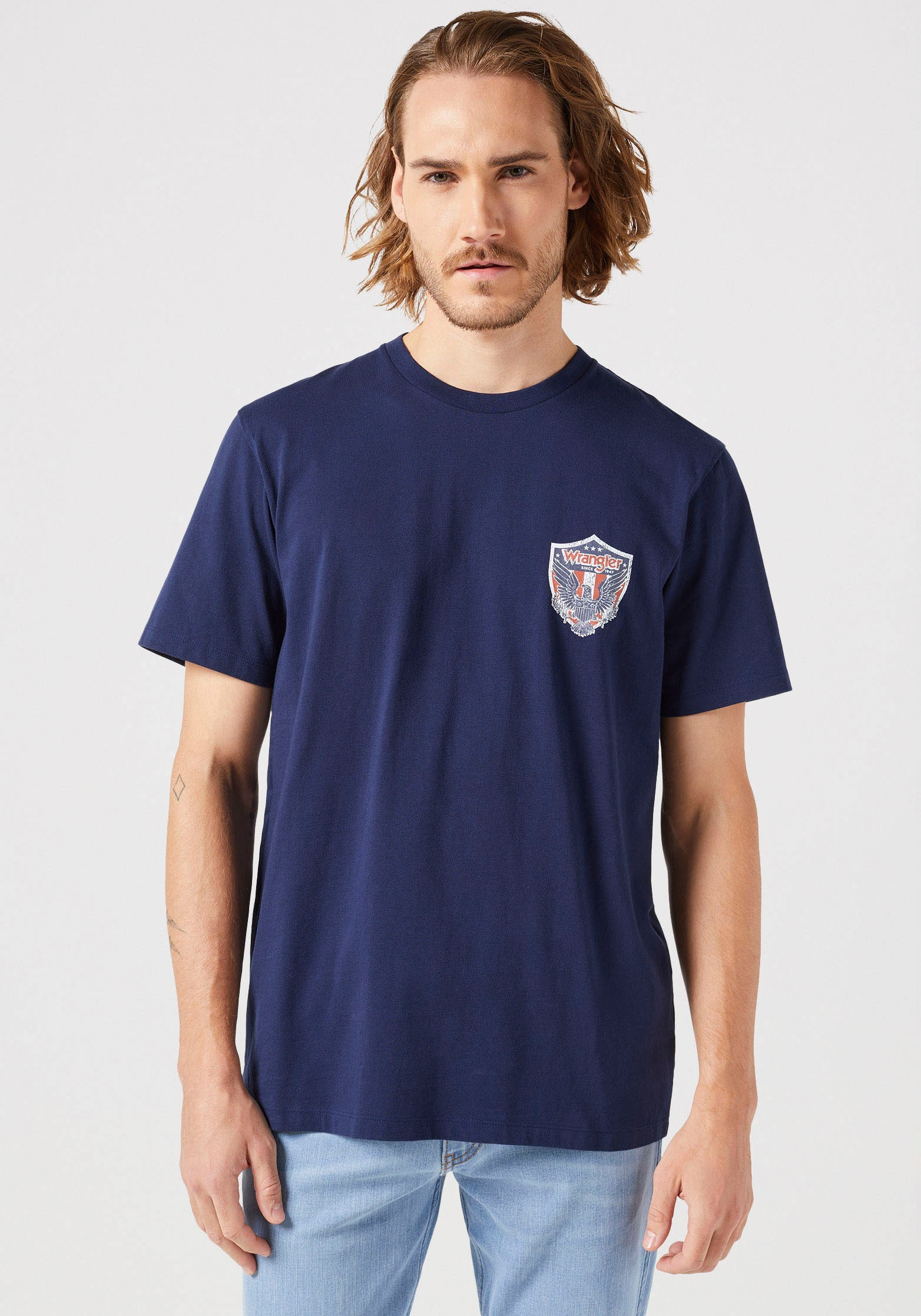T-Shirt »AMERICANA«, mit Markenlabel auf der Brust