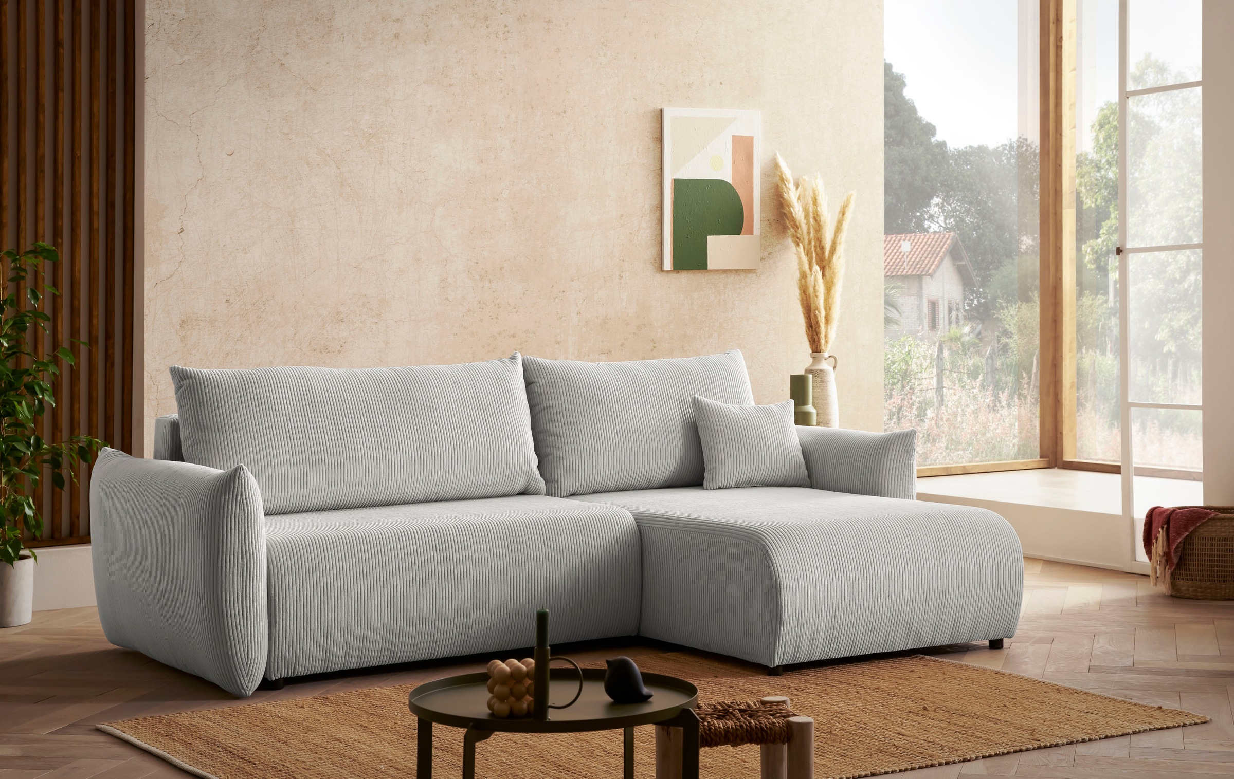 Home affaire Ecksofa "MAVAS Schlafsofa mit Bettkasten, L-Form," ca.257/127c günstig online kaufen