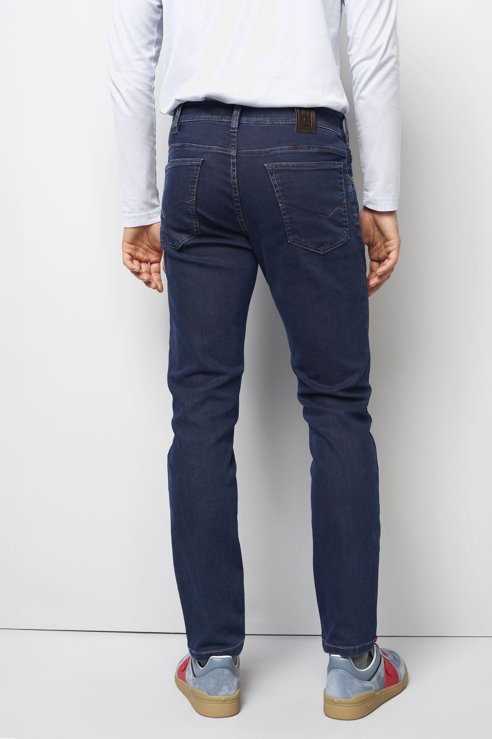 5-Pocket-Jeans MEYER "M5 Five Pocket", Herren, Gr. 44, Länge 32, blau (dunkelblau), 63% Baumwolle, 34% Polyester, 3% Elasthan, unifarben, regular fit lang, Jeans 5-Pocket-Jeans, M5 Five aus Denim 2
