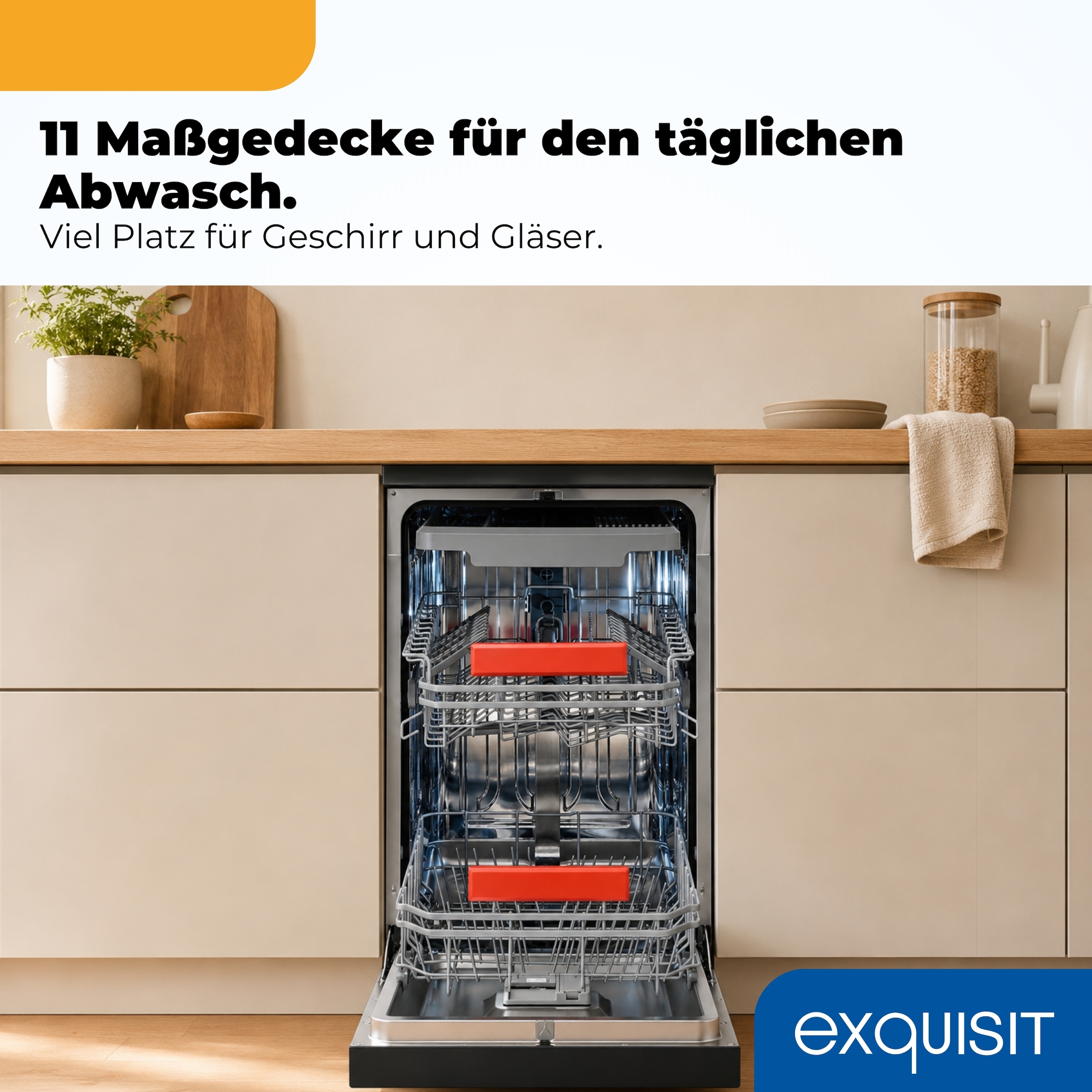 exquisit Standgeschirrspüler 9311 »GSP9311-450C schwarz« 9 l 10 tlg. Maßgedecke 10 Maßgedecke, LED, Besteckschublade, Auto Door Open, AquaStop