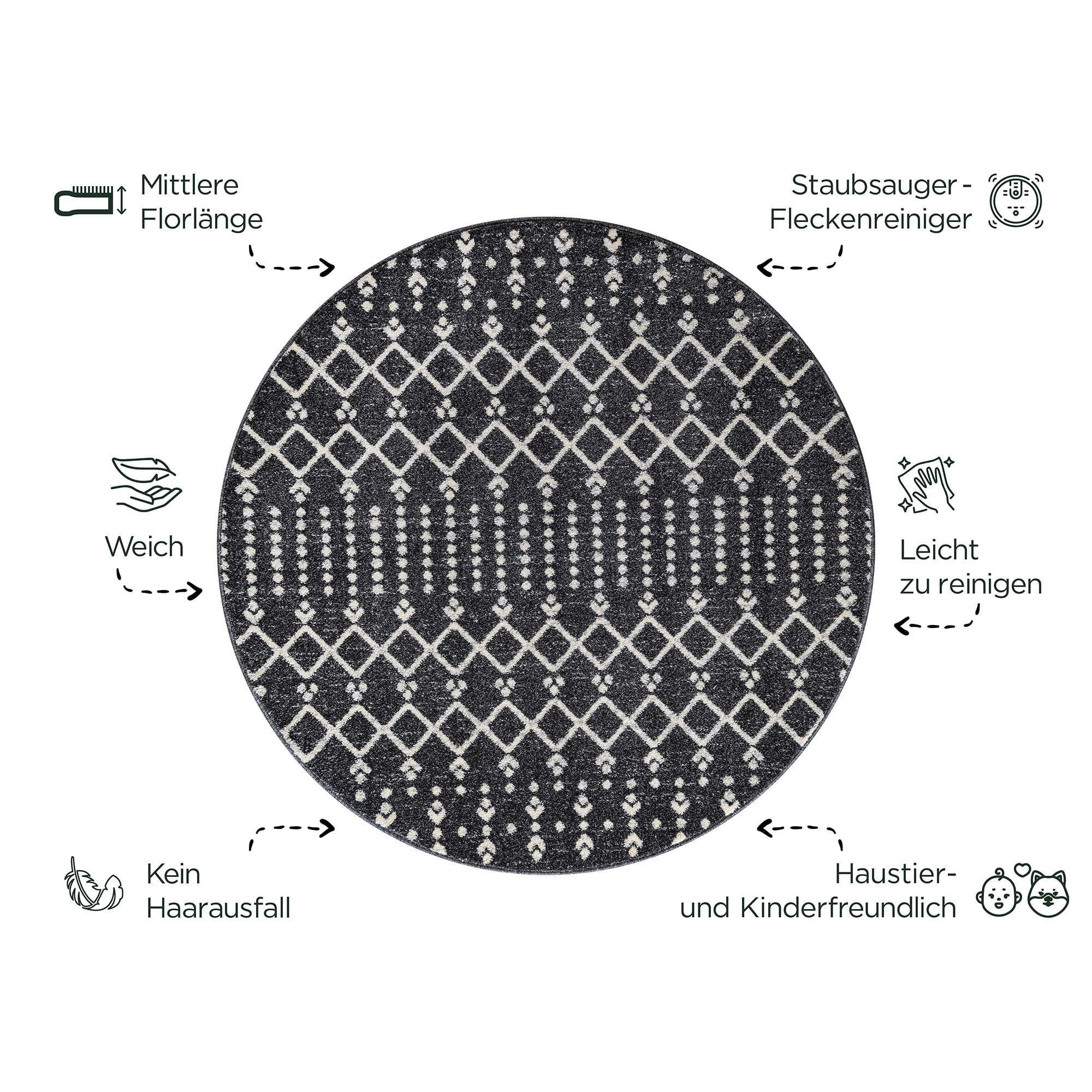 Thumbnail - Sanat Teppich "Boho 8205" rund 10 mm Höhe Kurzflor, robust, Boho, Scandic, für Fussbodenheizung geeignet