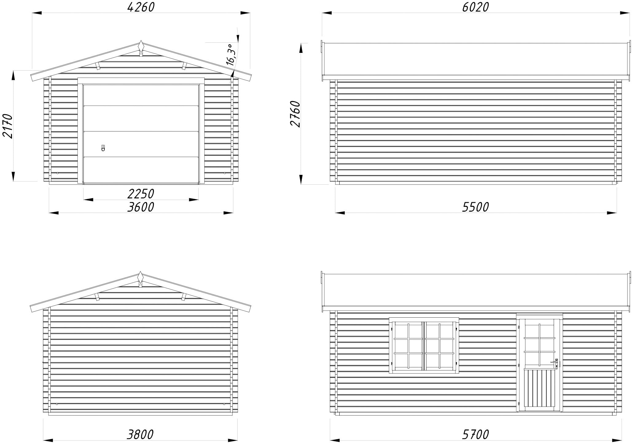 Palmako Garage »Roger, mit Sektionaltor« BxTxH: 426x598x276 cm