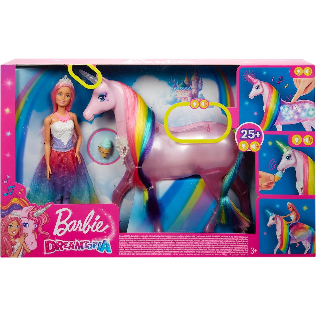 Barbie Anziehpuppe »Dreamtopia Magisches Zauberlicht Einhorn mit Puppe«