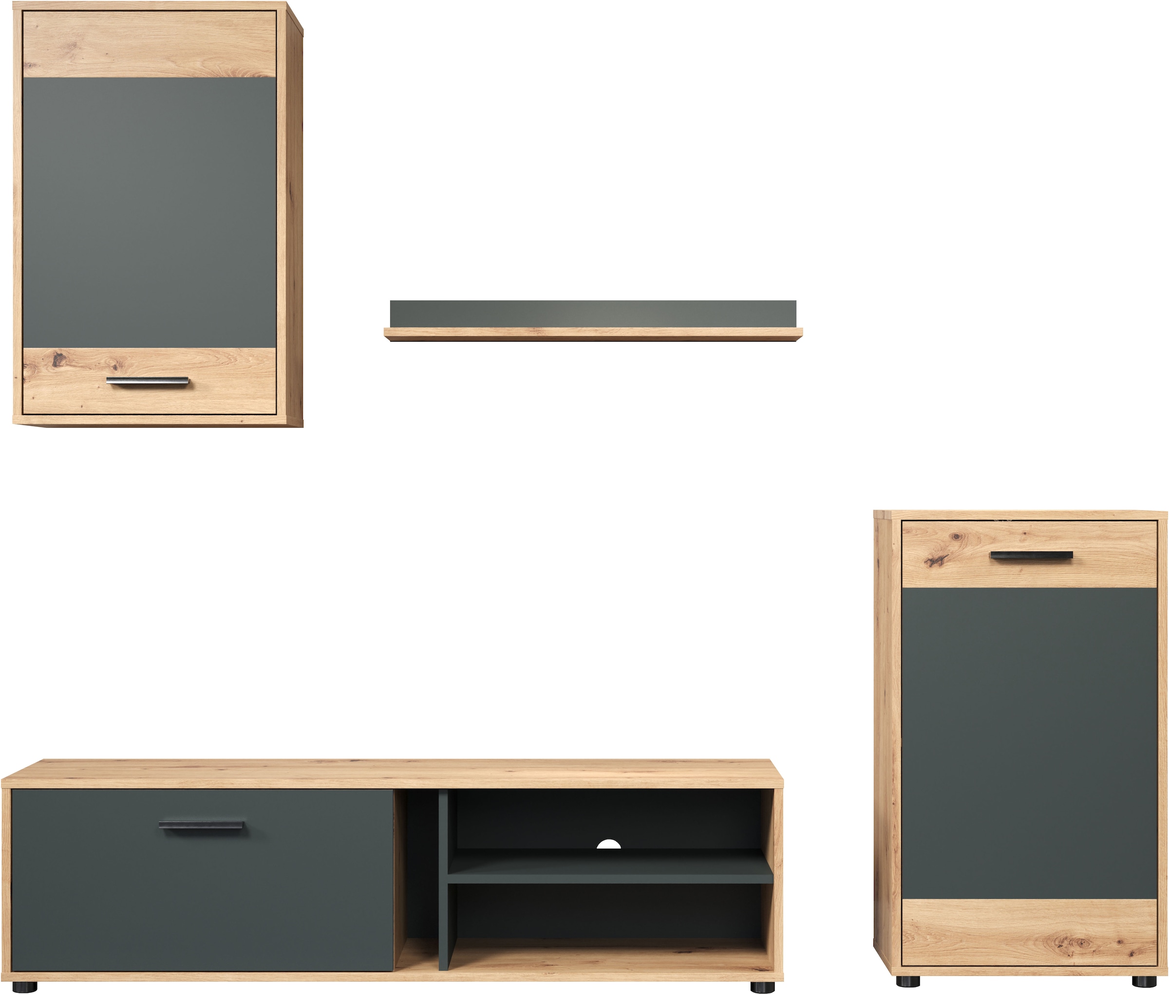 INOSIGN Wohnwand »Valetta«, (Komplett-Set, 4 St.), inkl. Lowboard, Hängeschrank, Wandboard und Highboard