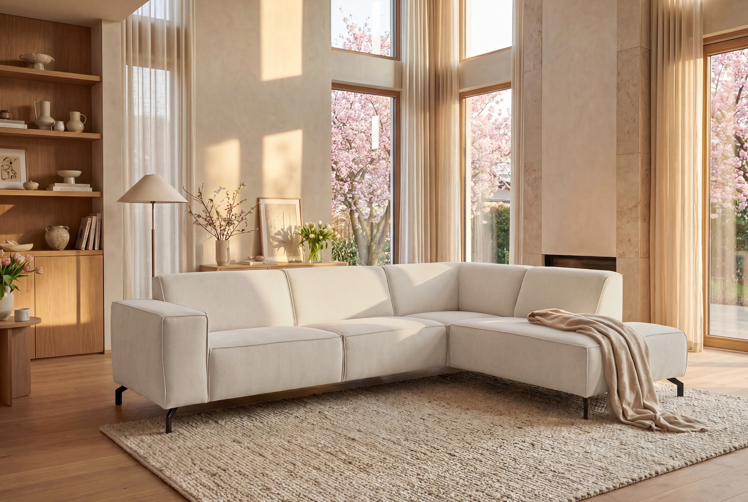 Home affaire Ecksofa "LORCAN mit Metallfüßen, Breite 275 cm, weiches Sitzgefühl" Metallfüße, Lederoptik, Struktur, Bouclé