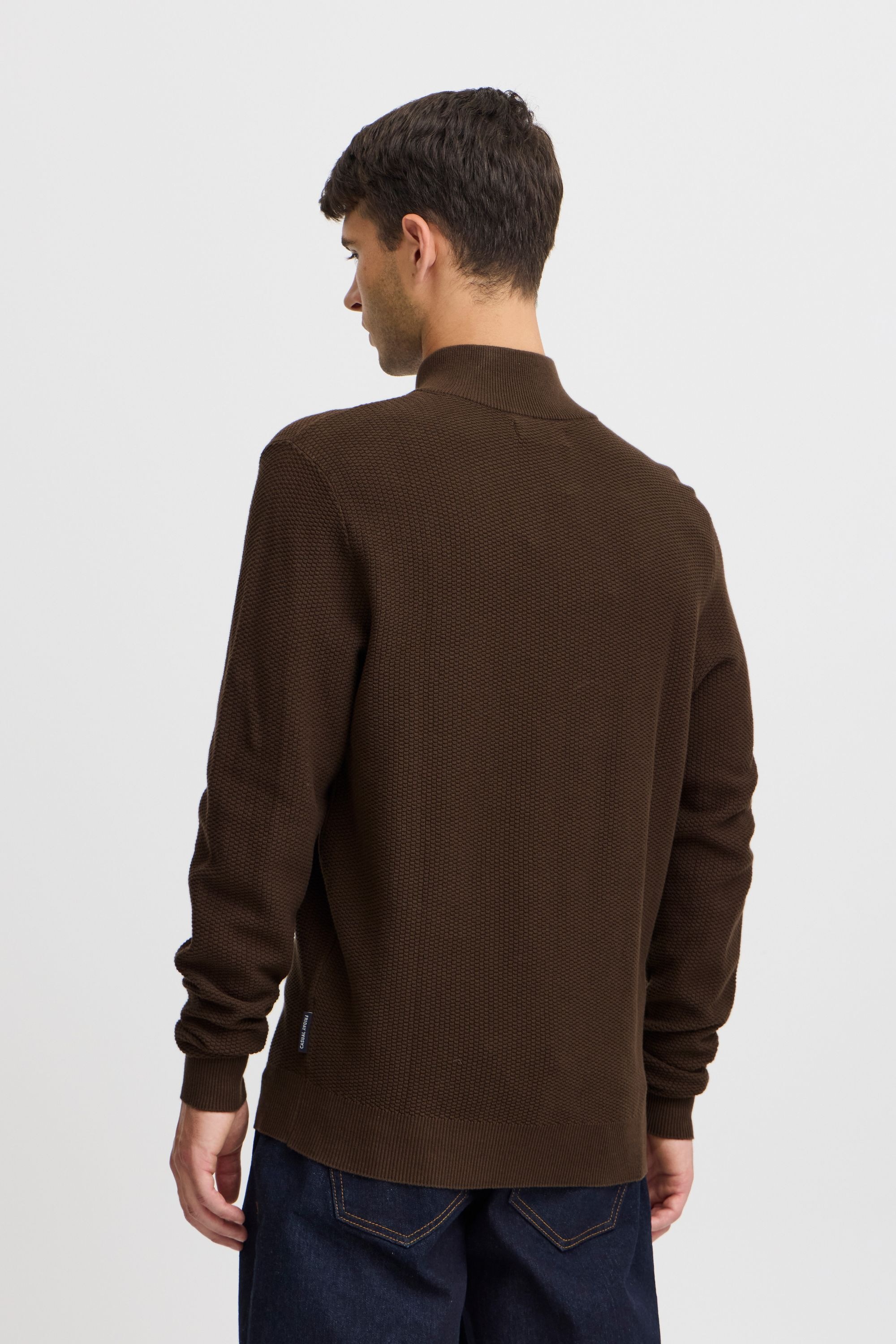 Troyer CASUAL FRIDAY "Troyer CFKARL 0160 structured halfzip knit", Herren, Gr. L, braun (demitasse), Obermaterial: 100% Baumwolle CO., Pullover Troyer 3