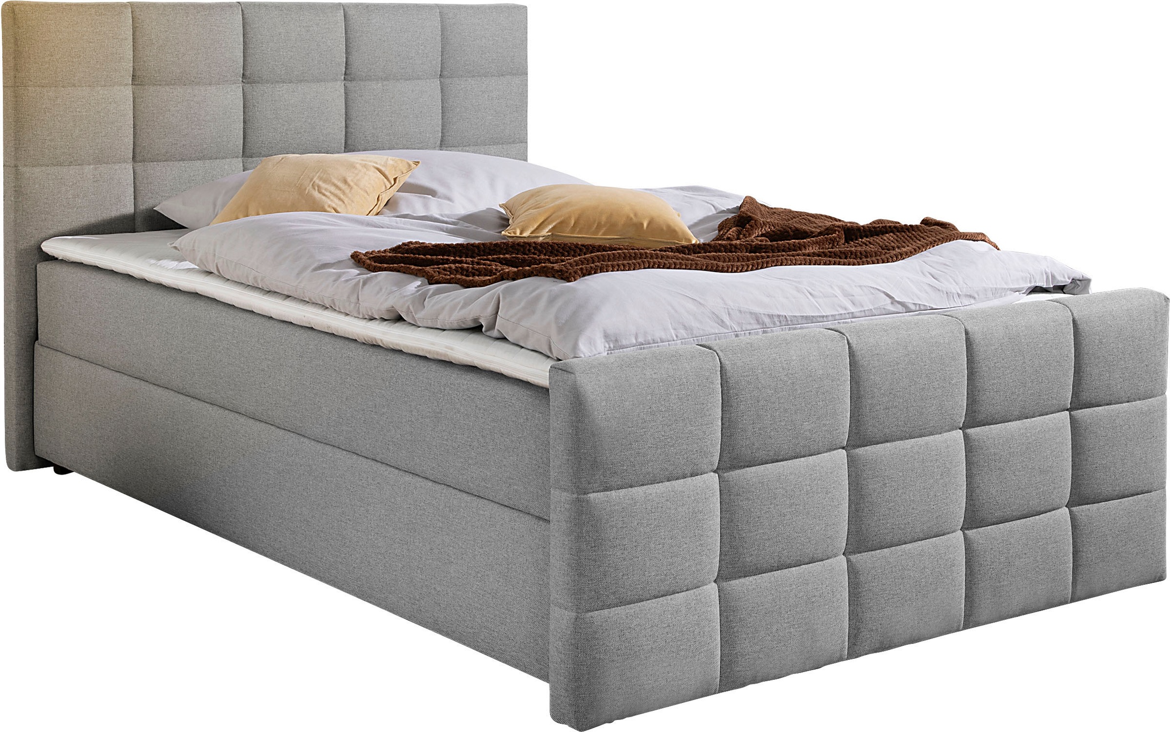 Boxbett HOME AFFAIRE, B:147cm L:220cmgrau, Komplettbetten, Boxbett mit Bettkasten und Fußteil, inkl. Topper