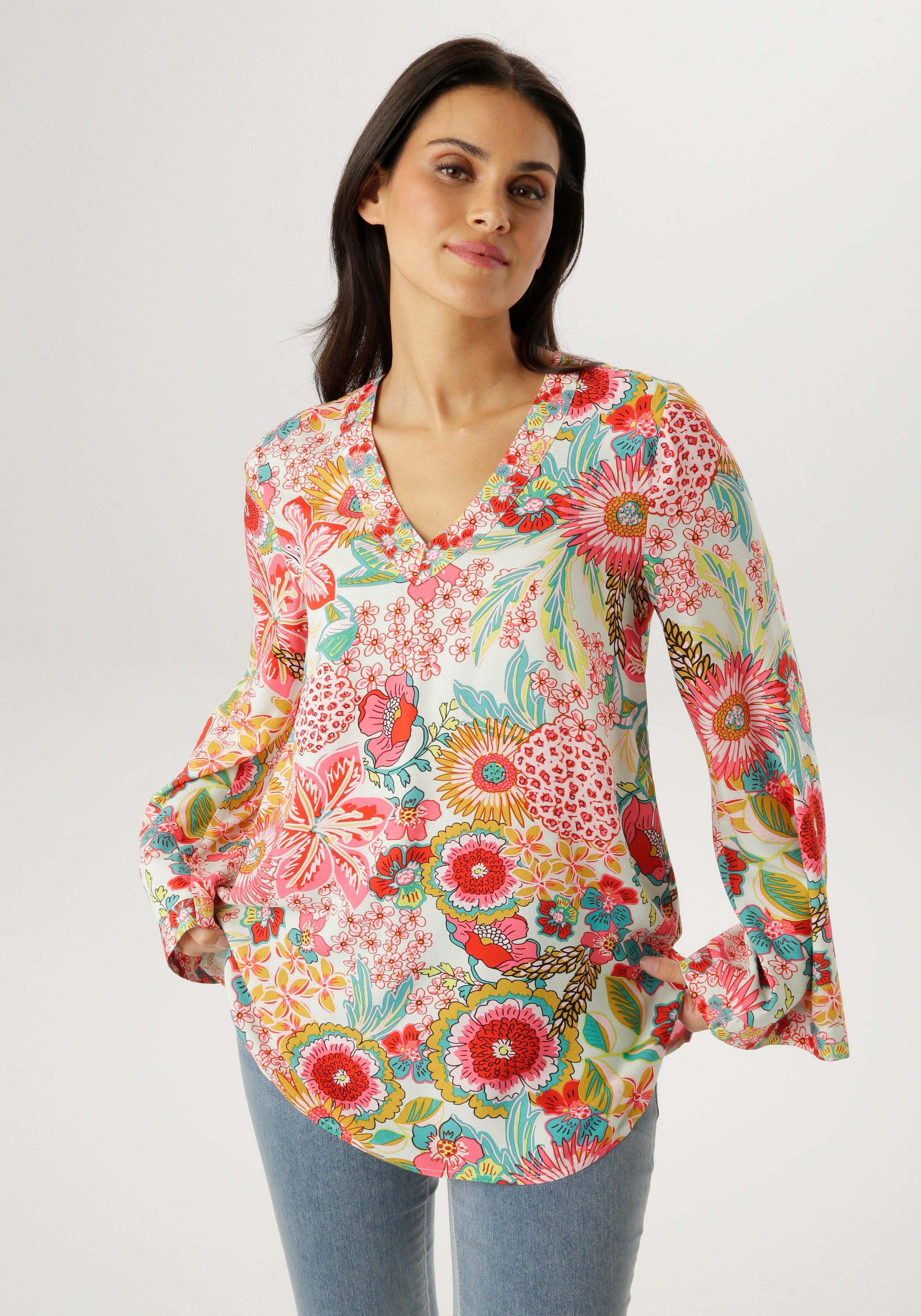 Aniston SELECTED Schlupfbluse mit langen, weit ausgestellten Trompetenärmel günstig online kaufen