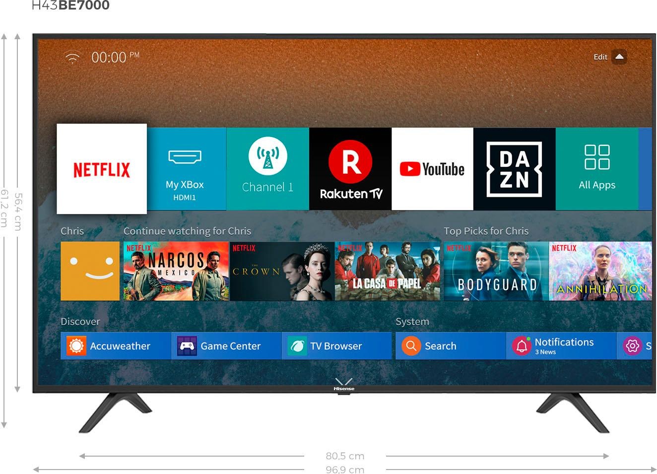 Hisense H43BE7000 LED-Fernseher (108 cm / (43 Zoll), 4K Ultra HD, Smart ...