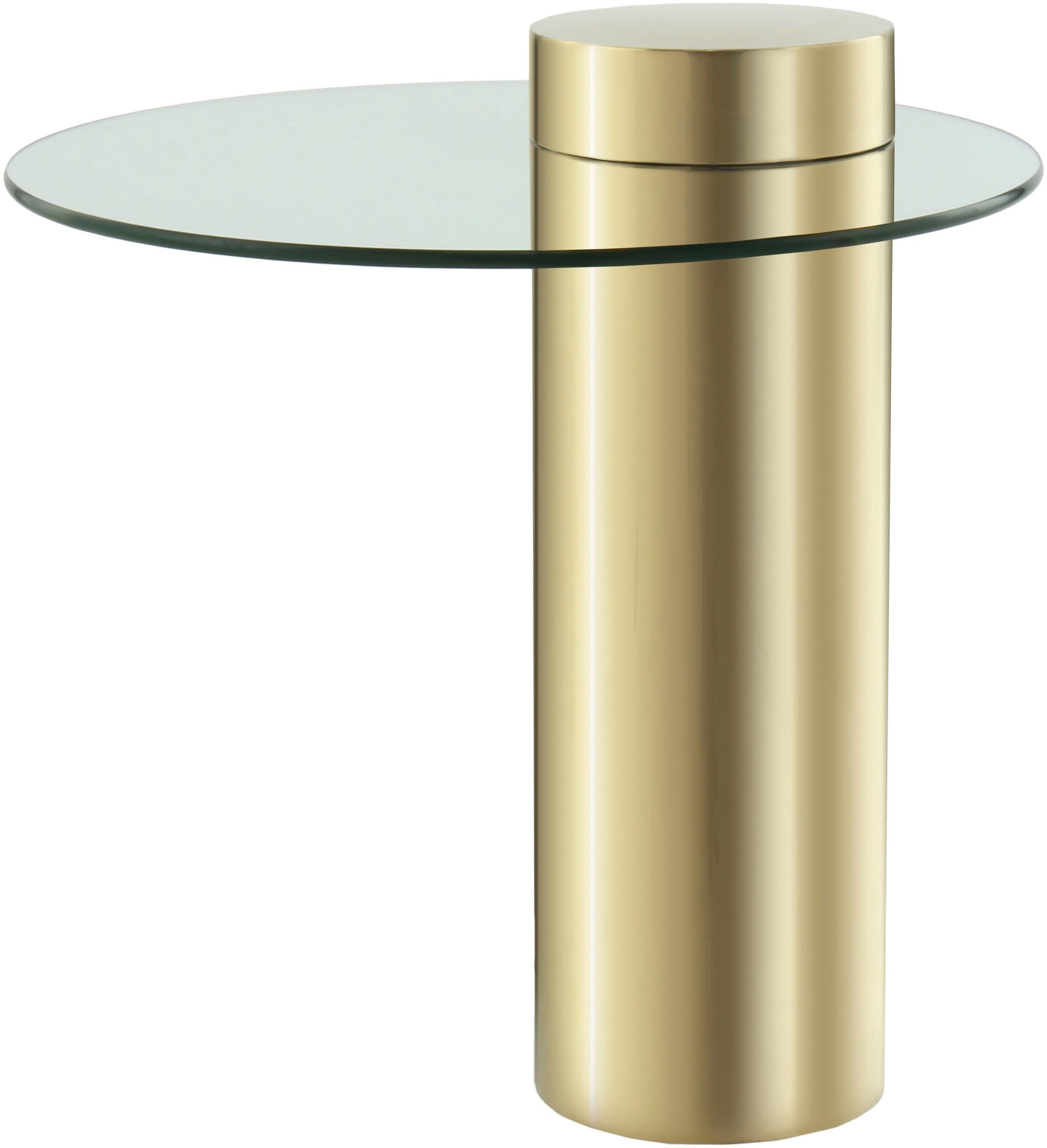 Kayoom Beistelltisch »Ontario 125, Runde Glasplatte aus Sicherheitsglas, 100% Edelstahl«, (1 St.), Minimalistisches Design, Säulengestell, pflegeleicht
