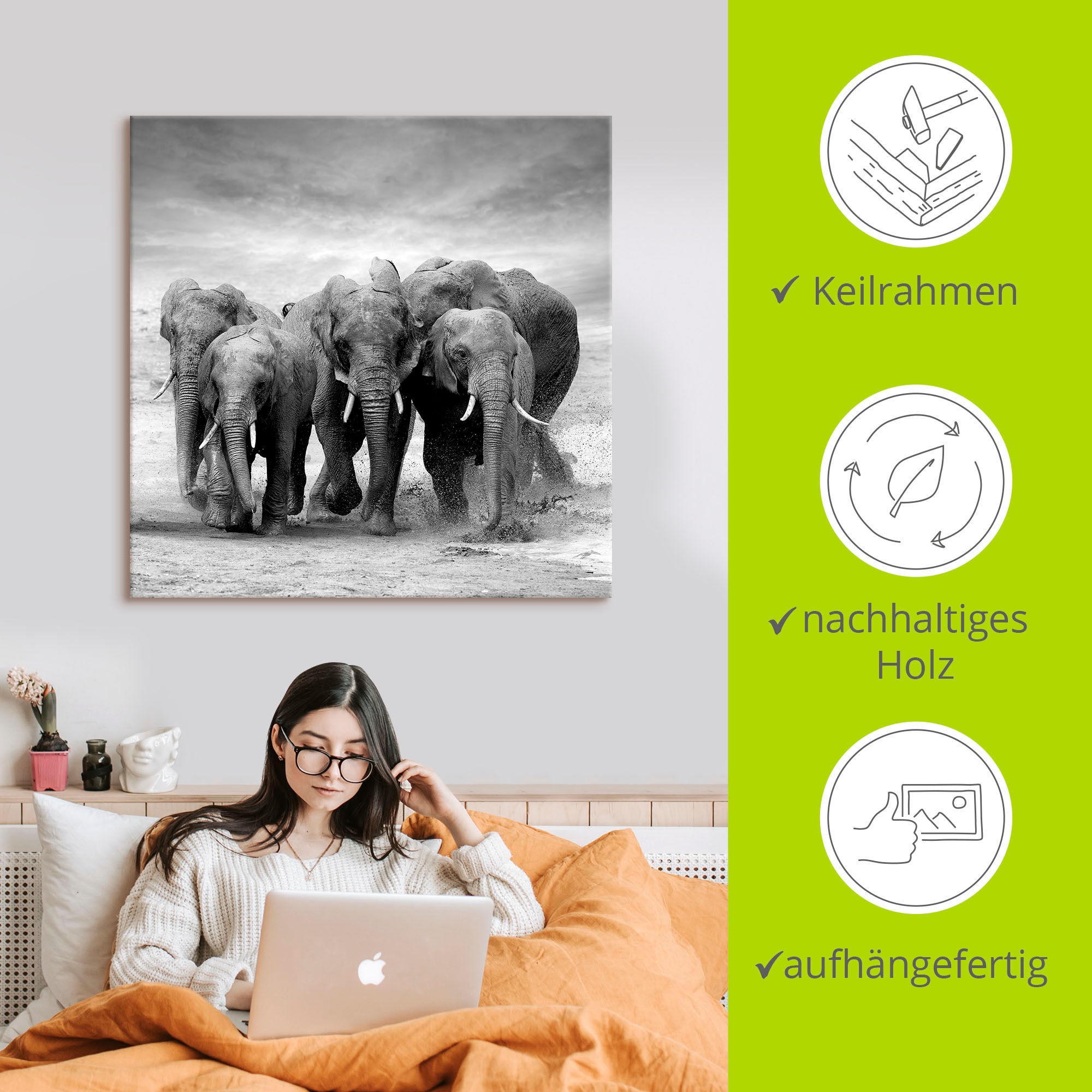Artland Wandbild »Elefanten«, Wildtiere, (1 St.), als Leinwandbild, Poster, Wandaufkleber in verschied. Größen