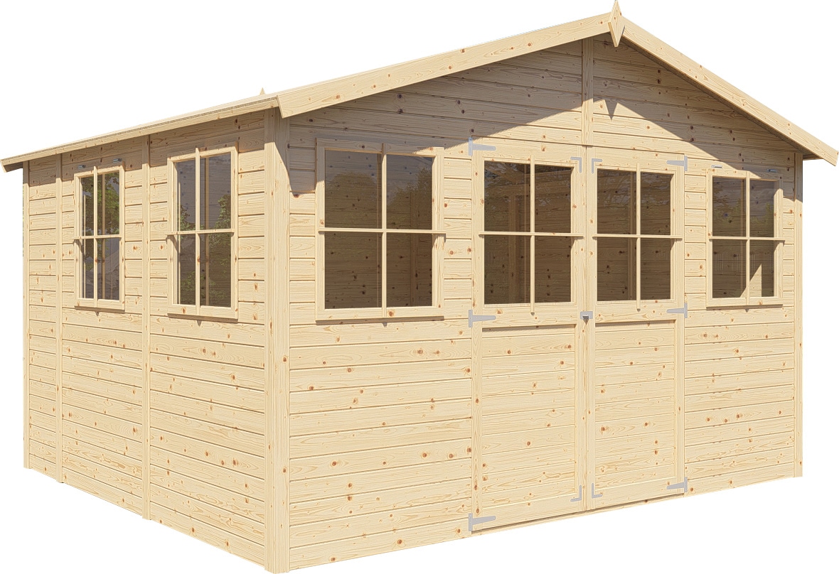 BERTILO Gartenhaus »Workshop Smith naturbelassen«, Großes Gartenhaus aus exakt vorgefertigten Elementen