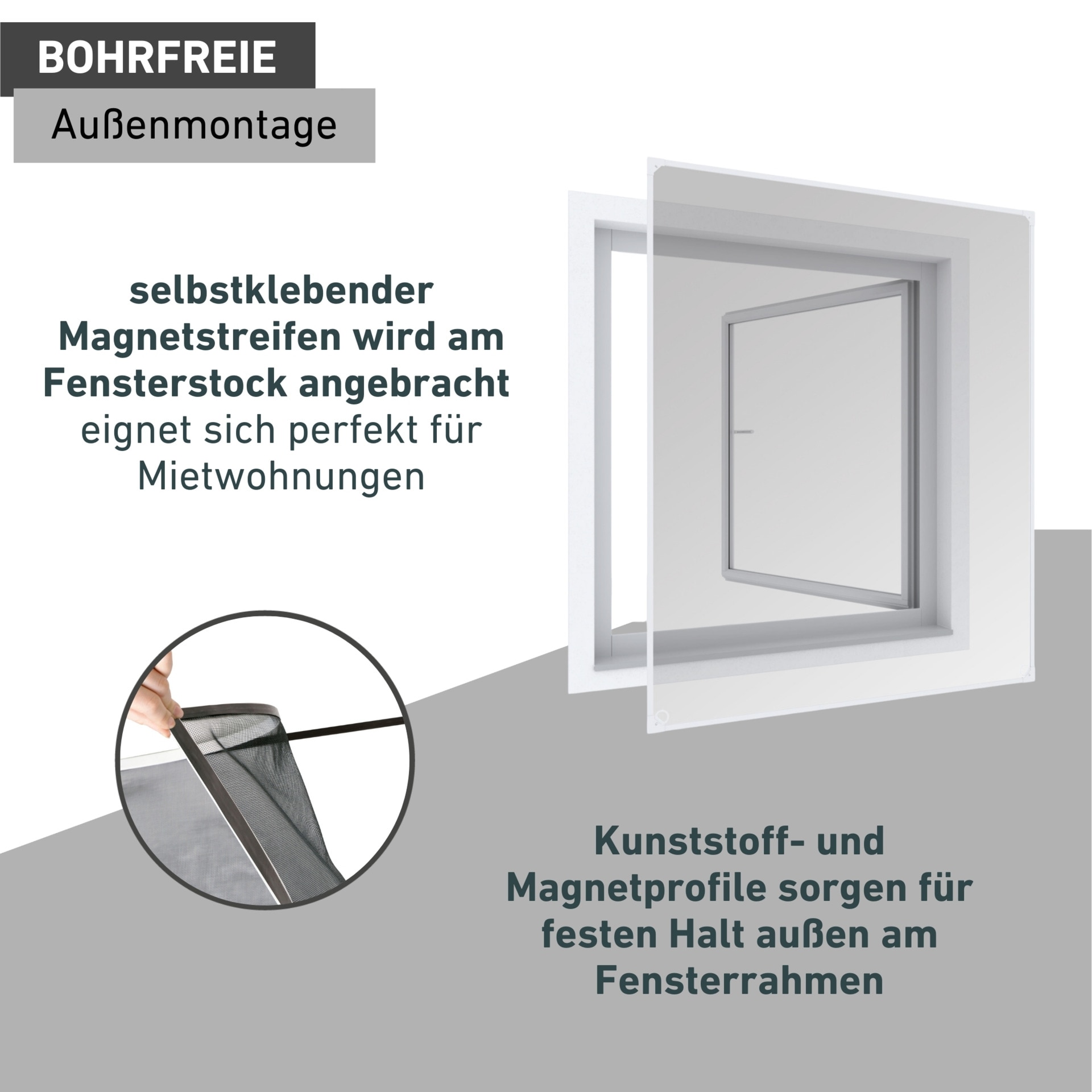 Windhager Insektenschutz-Fensterrahmen »mit selbstklebenden Magnetstreifen, Kunfstoffrahmen mit Magnetprofilen« Fliegengitter, Magnet-Insektenschutz, ohne bohren, 100 x 120 cm, weiß